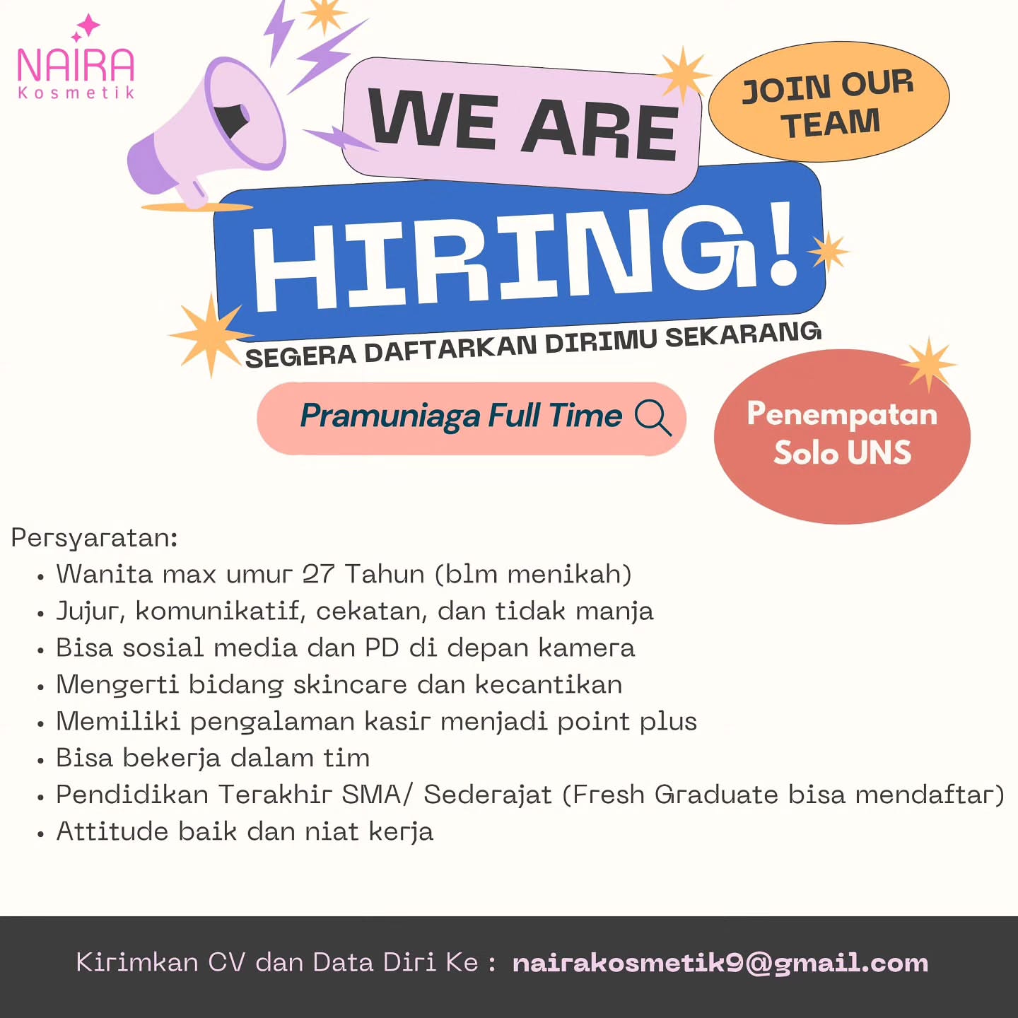 Poster Lowongan Kerja Naira Kosmetik Slide 2