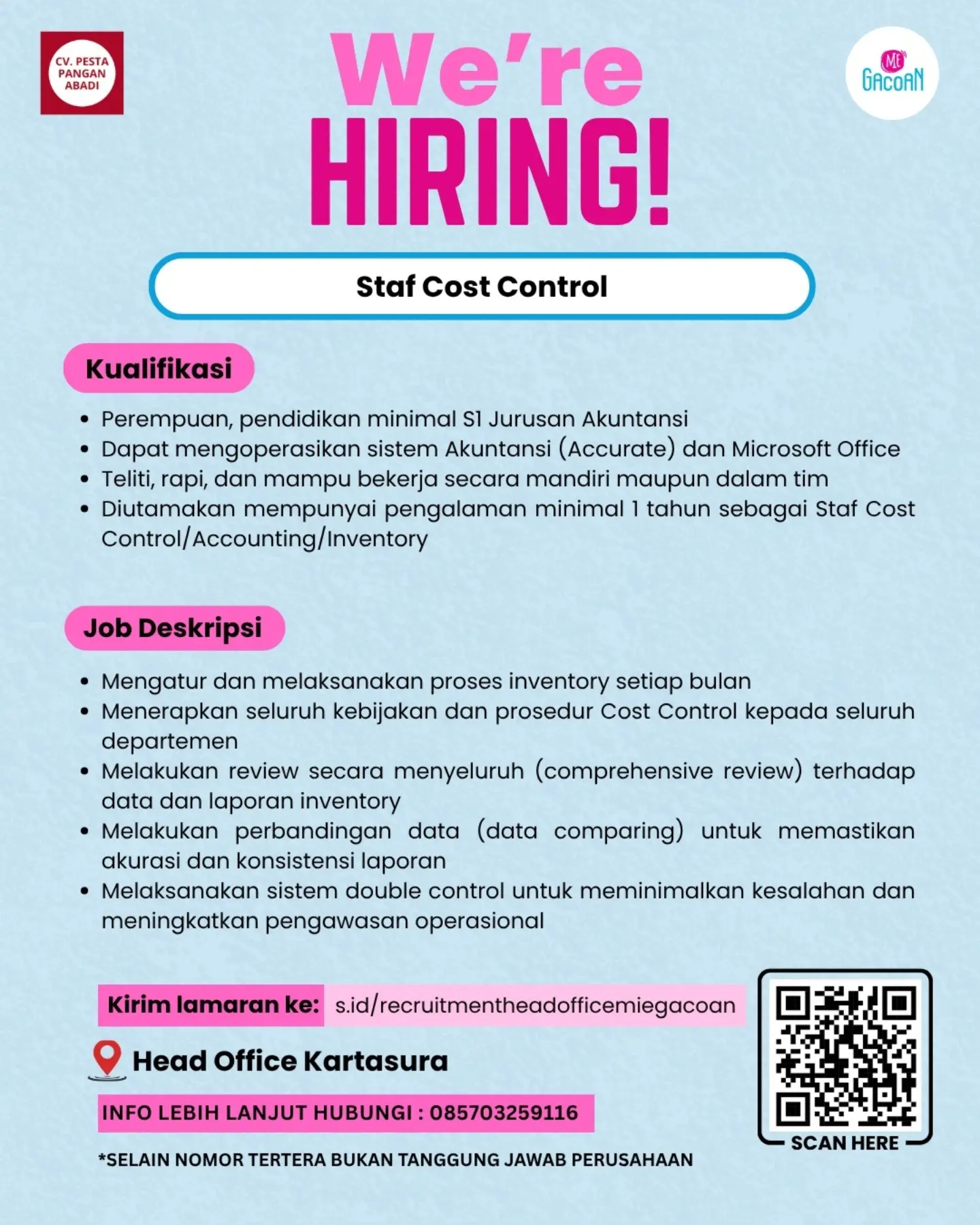 Poster Lowongan Kerja CV. Pesta Pangan Abadi (Mie Gacoan) Slide 2