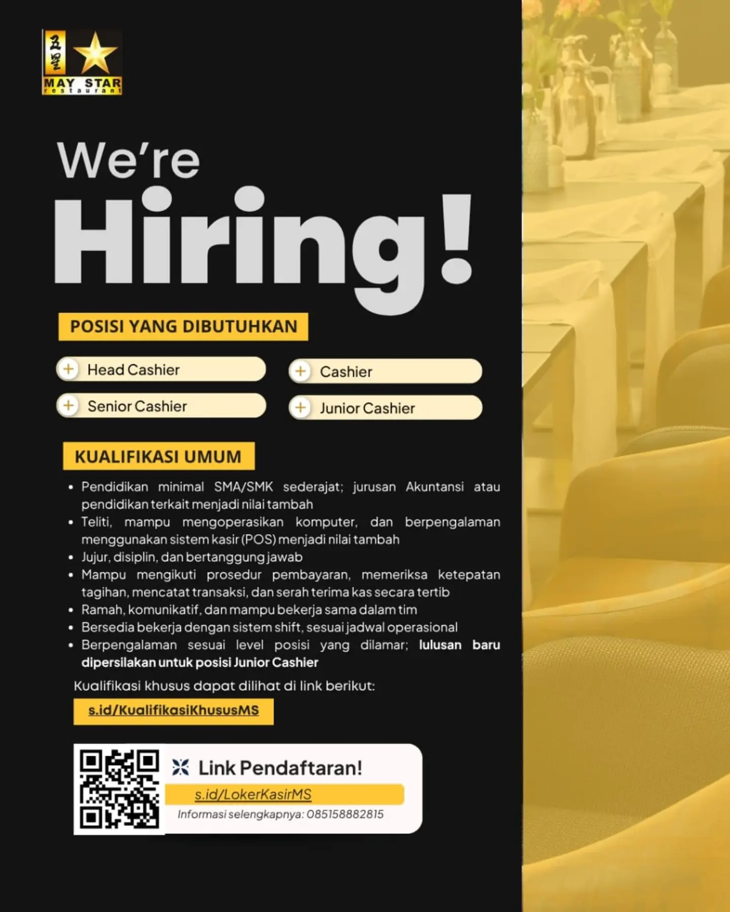 Poster Lowongan Kerja May Star Restaurant Slide 2