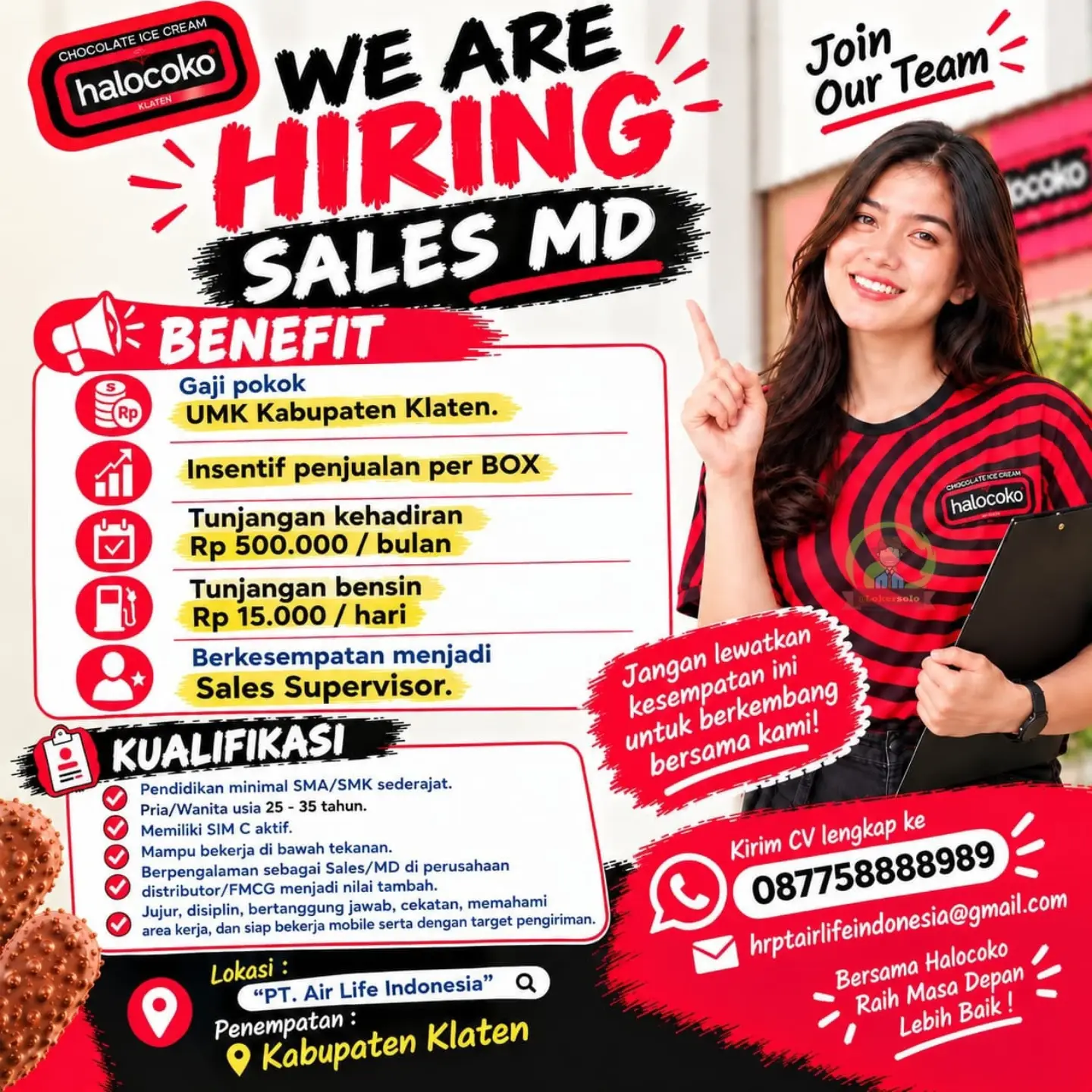 Poster Lowongan Kerja PT Air Life Indonesia (Halocoko Klaten) Slide 2