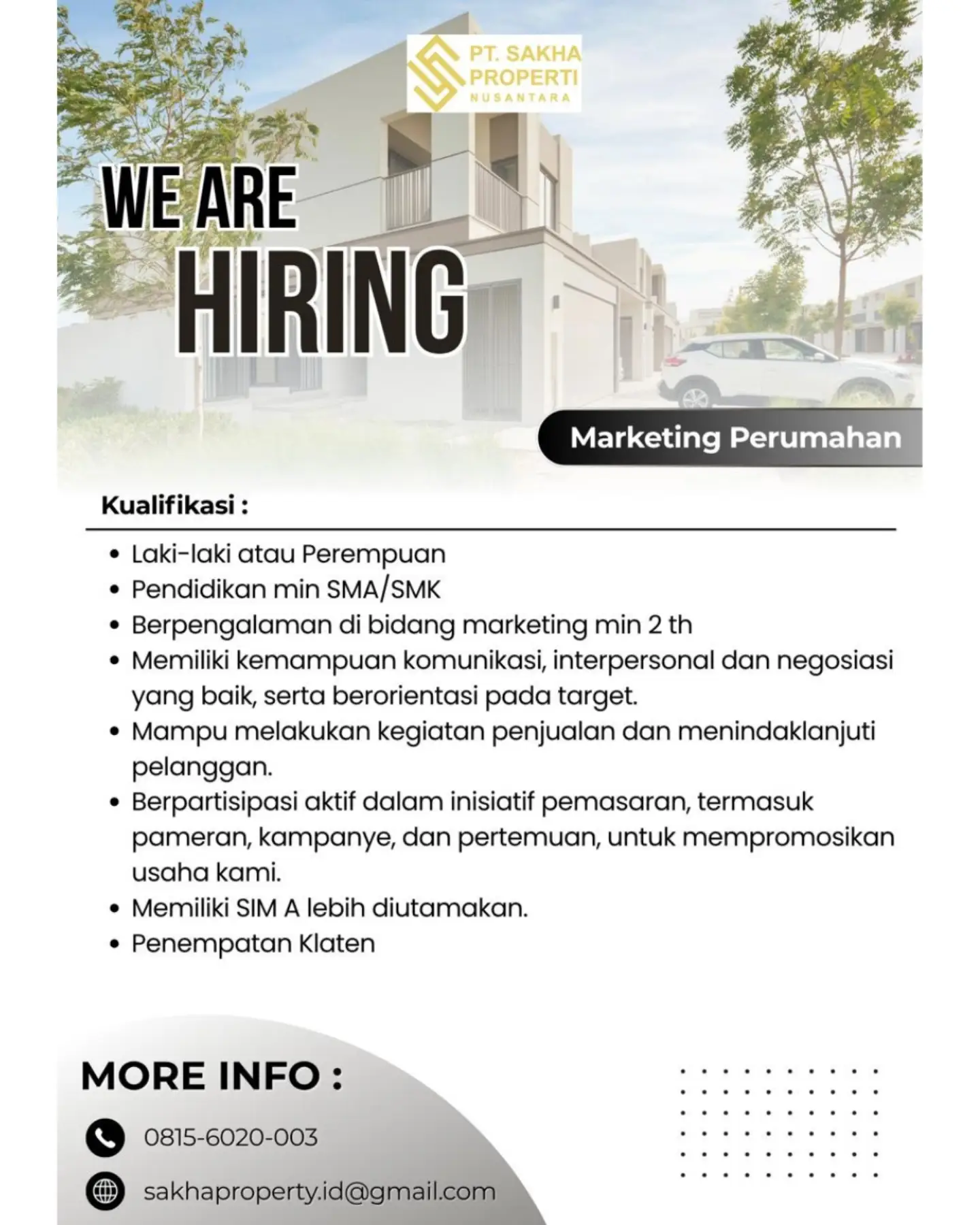 Poster Lowongan Kerja PT Sakha Properti Nusantara Slide 2