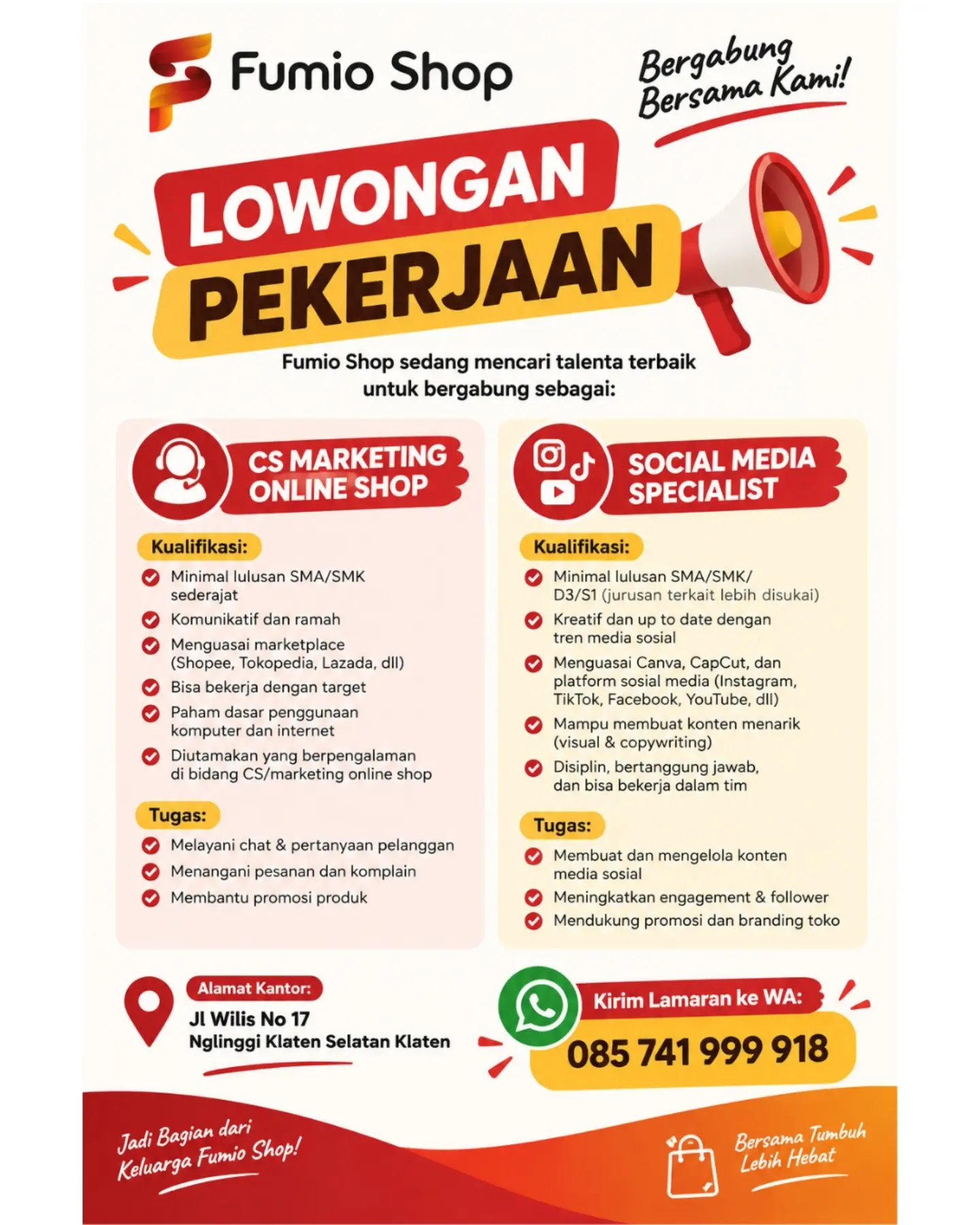 Poster Lowongan Kerja Kenta Motor & Fumio Shop Slide 2