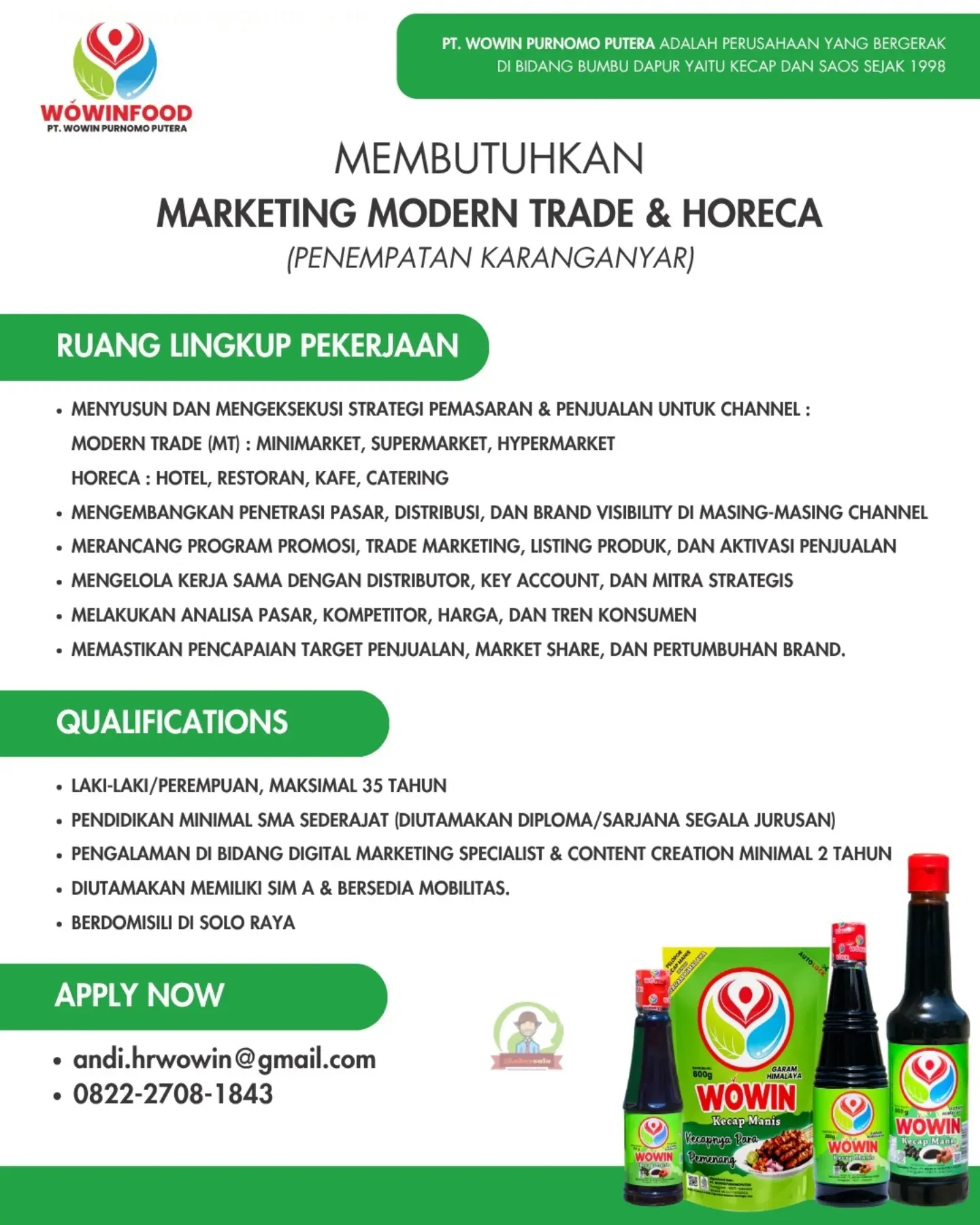 Poster Lowongan Kerja PT Wowin Purnomo Putera (Wowin Food) Slide 2