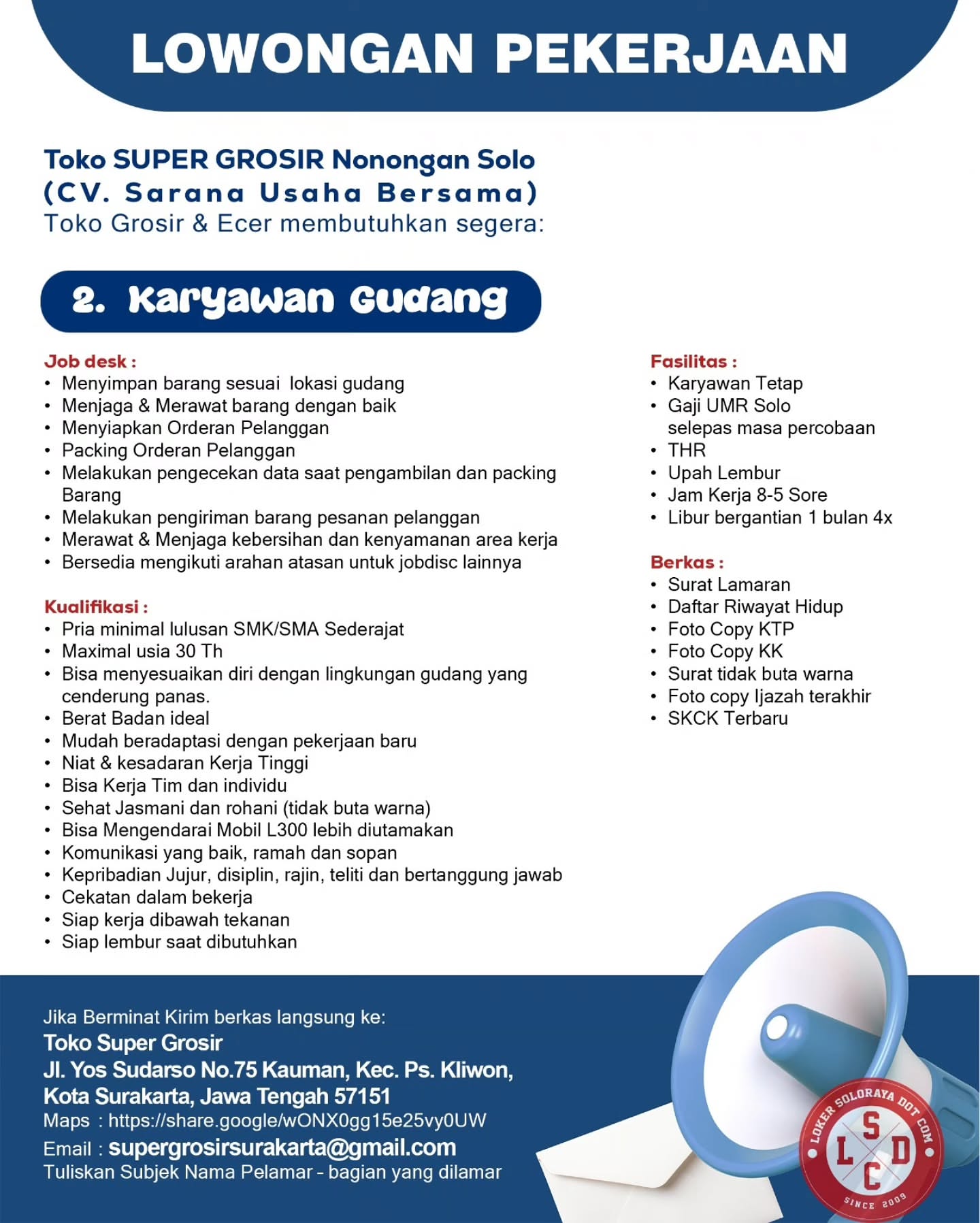 Poster Lowongan Kerja Toko Super Grosir Nonongan Solo (CV. Sarana Usaha Bersama) Slide 2