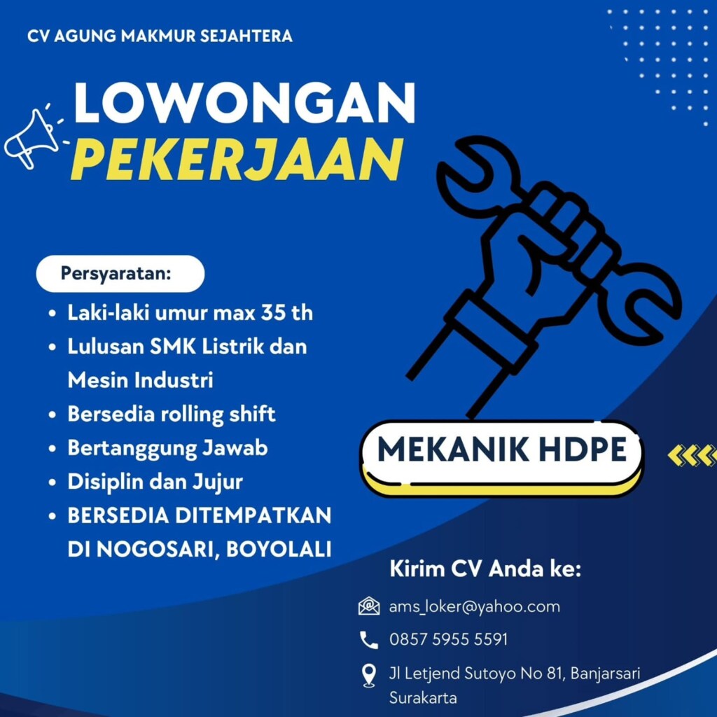 Poster Lowongan Kerja CV AGUNG MAKMUR SEJAHTERA Slide 2