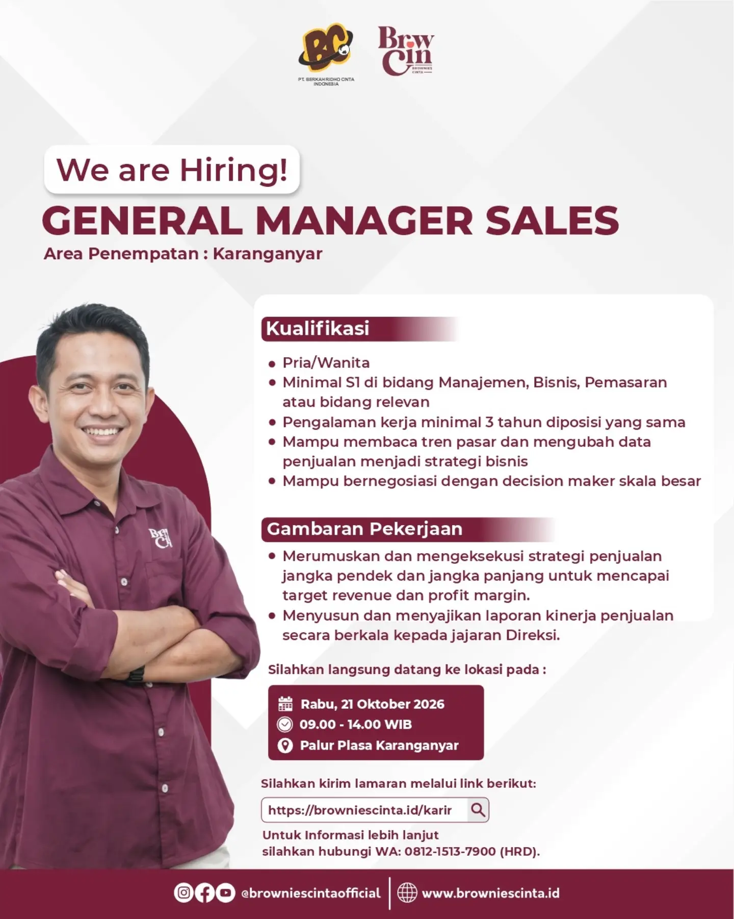Poster Lowongan Kerja PT. Berkah Ridho Cinta Indonesia (Brownies Cinta) Slide 2