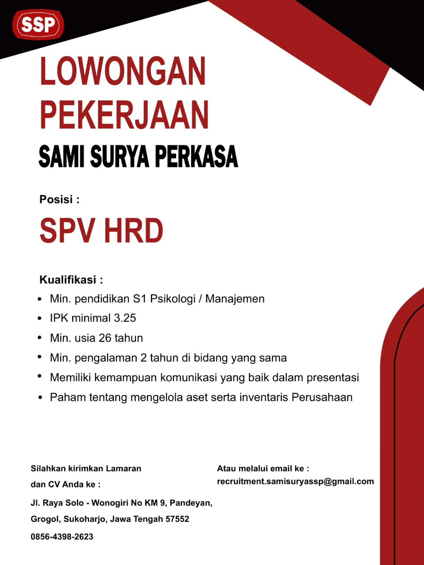 Poster Lowongan Kerja PT Sami Surya Perkasa Slide 2