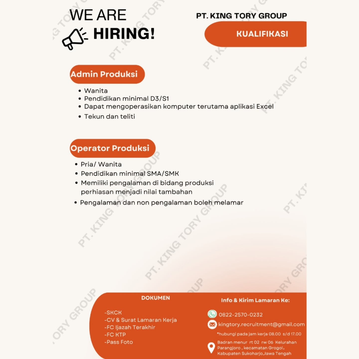 Poster Lowongan Kerja PT. KING TORY GROUP Slide 2