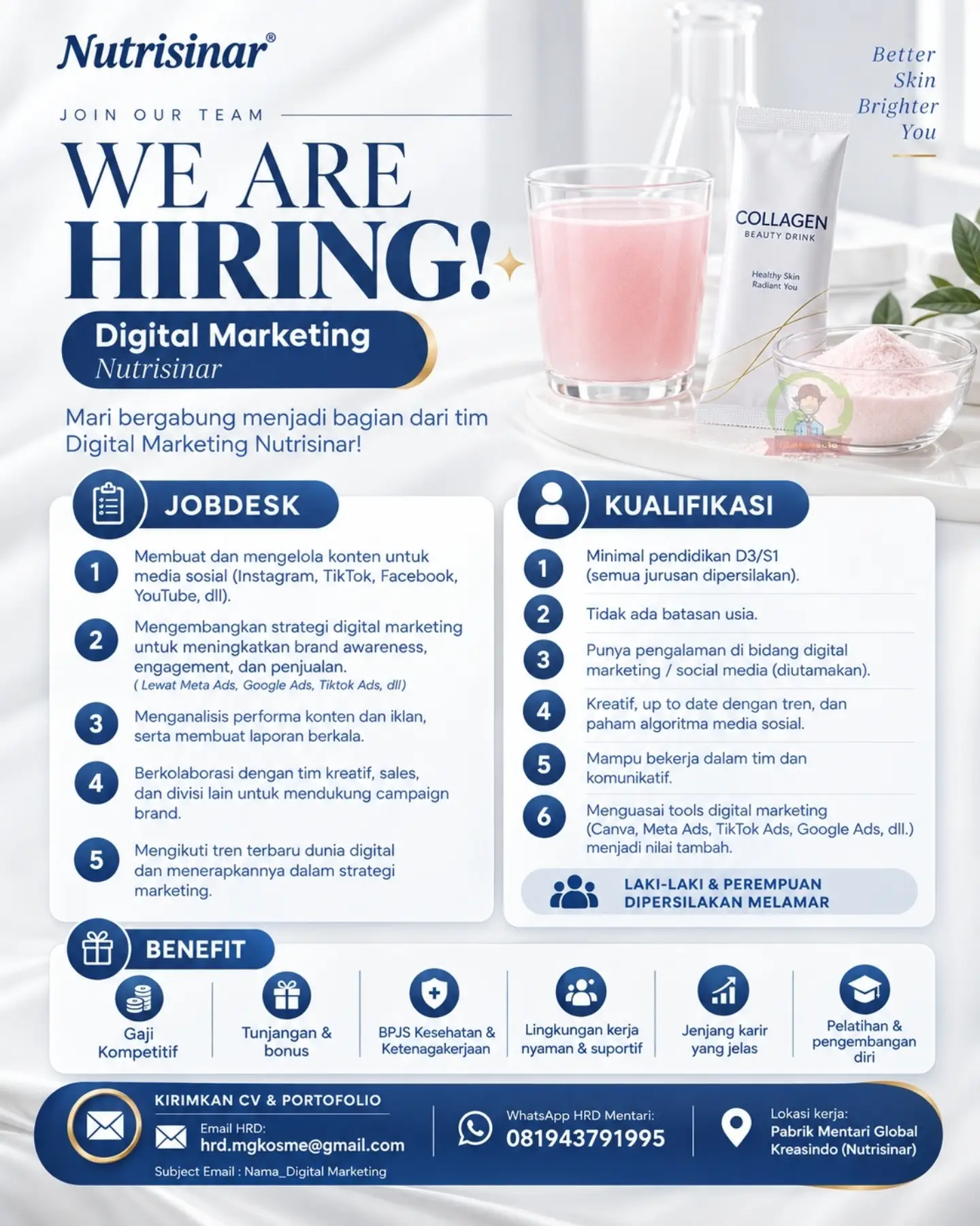 Poster Lowongan Kerja PT Mentari Global Kosmetika (Nutrisinar / Ditari Glow) Slide 2