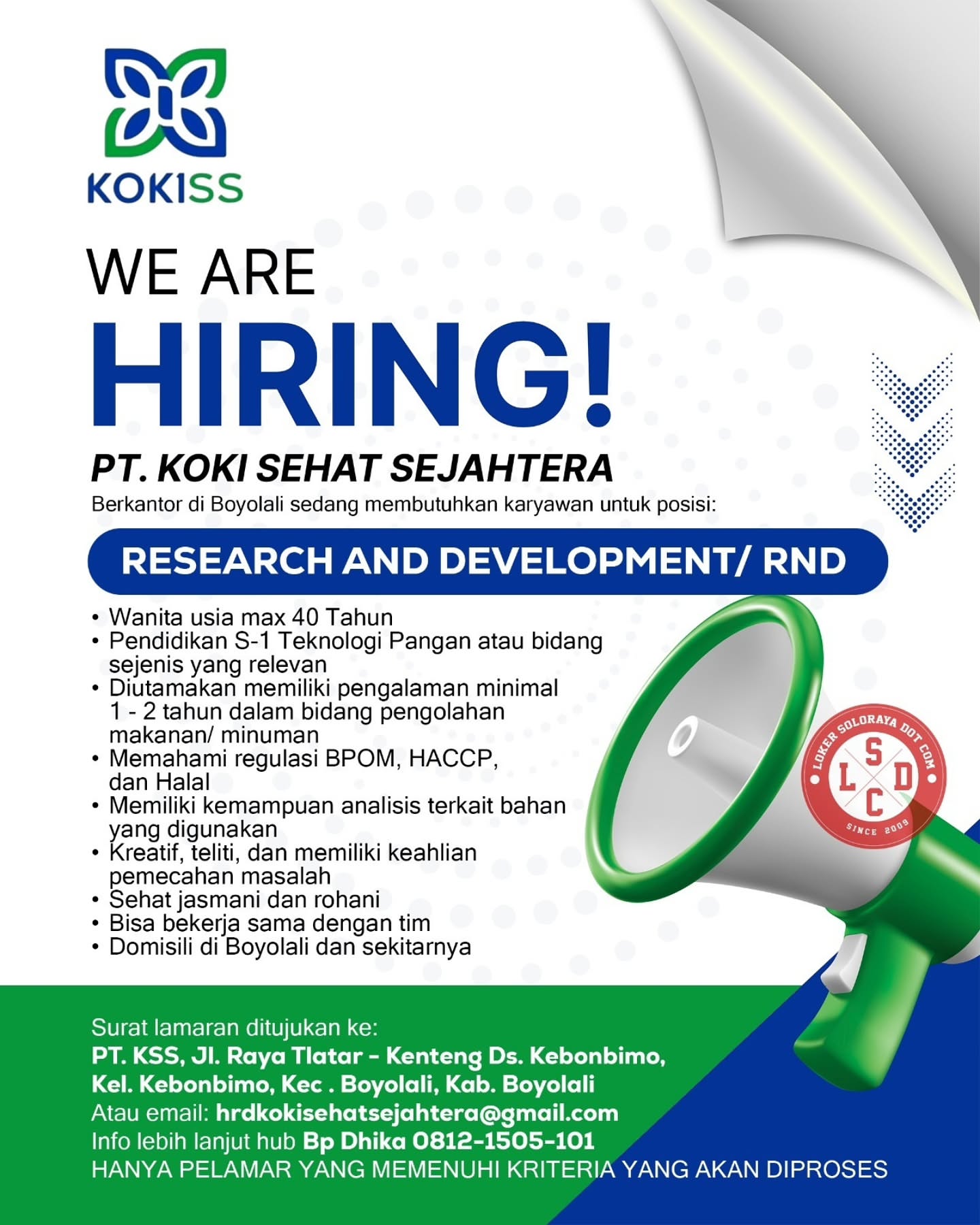 Poster Lowongan Kerja PT Koki Sehat Sejahtera Slide 2