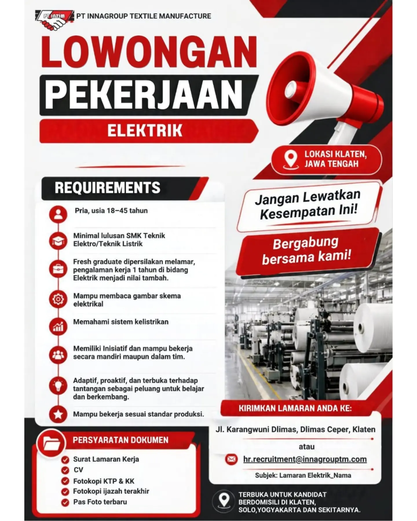 Poster Lowongan Kerja PT Innagroup Textile Manufacture Slide 2