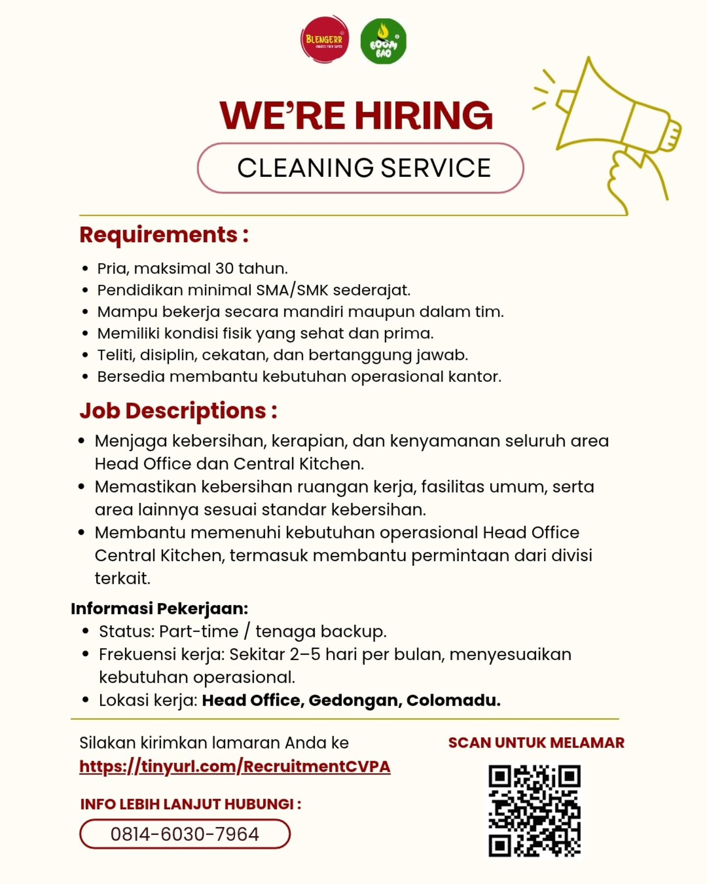 Poster Lowongan Kerja Blengerr & Boom Bao (CV Prima Abadi / RecruitmentCVPA) Slide 2