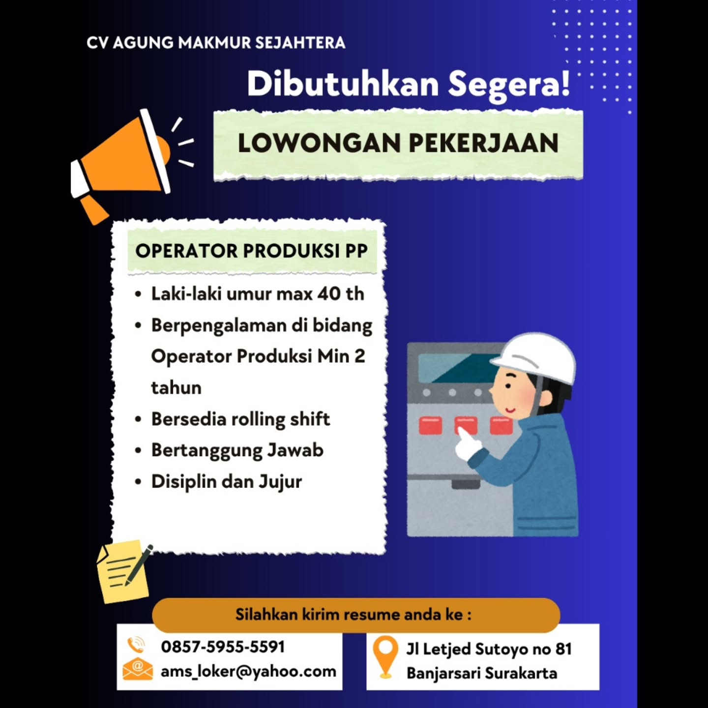 Poster Lowongan Kerja CV Agung Makmur Sejahtera Slide 2