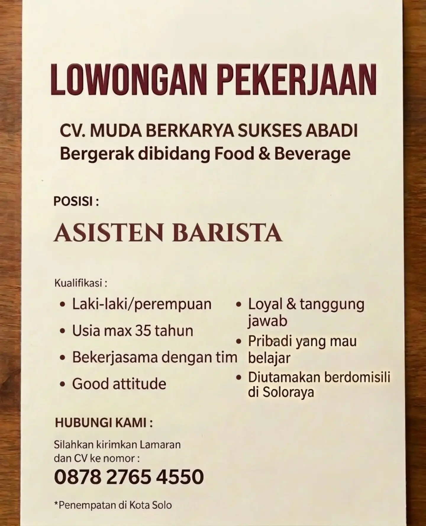 Poster Lowongan Kerja CV. Muda Berkarya Sukses Abadi Slide 2