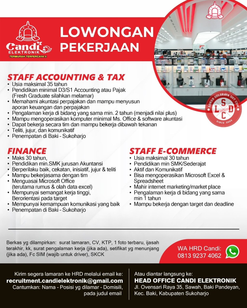 Poster Lowongan Kerja CANDI ELEKTRONIK Slide 2