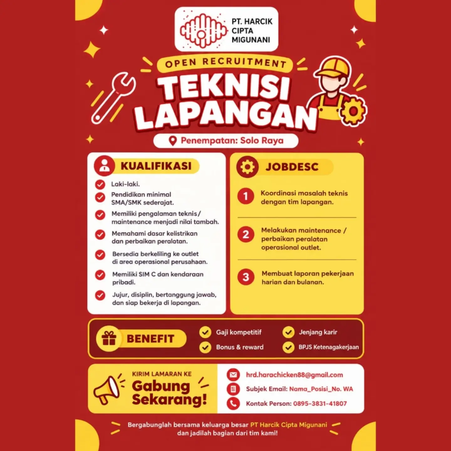 Poster Lowongan Kerja Hara Chicken & PT Harcik Cipta Migunani Slide 2