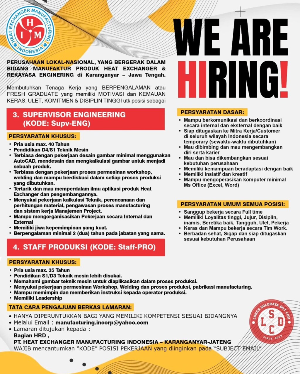 Poster Lowongan Kerja PT HEAT EXCHANGER MANUFACTURING INDONESIA Slide 2