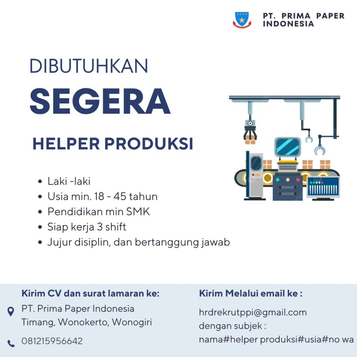 Poster Lowongan Kerja PT Prima Paper Indonesia Slide 3