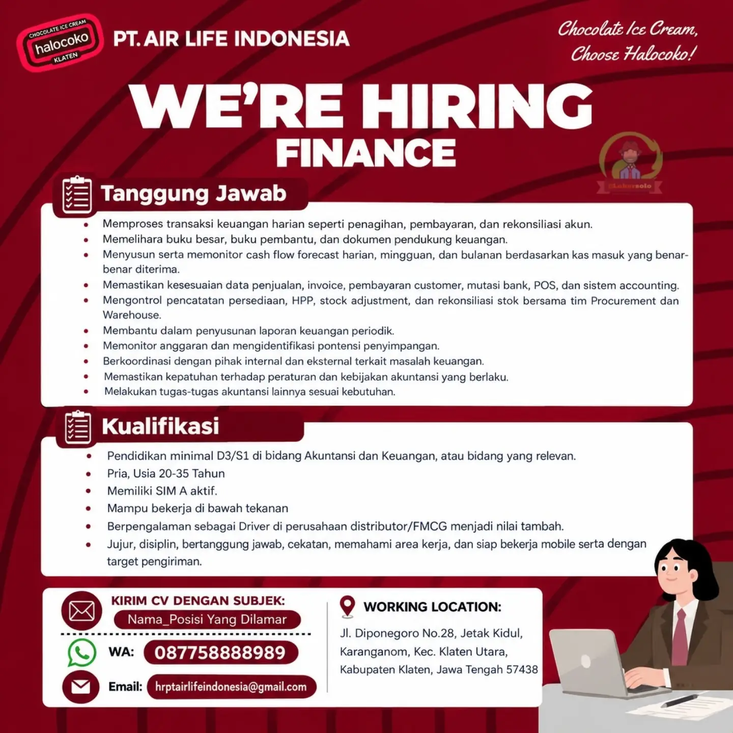 Poster Lowongan Kerja PT Air Life Indonesia (Halocoko Klaten) Slide 3