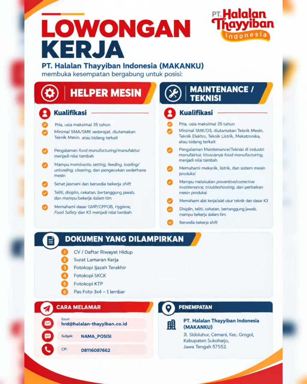 Poster Lowongan Kerja PT. Halalan Thayyiban Indonesia (MAKANANKU) Slide 3