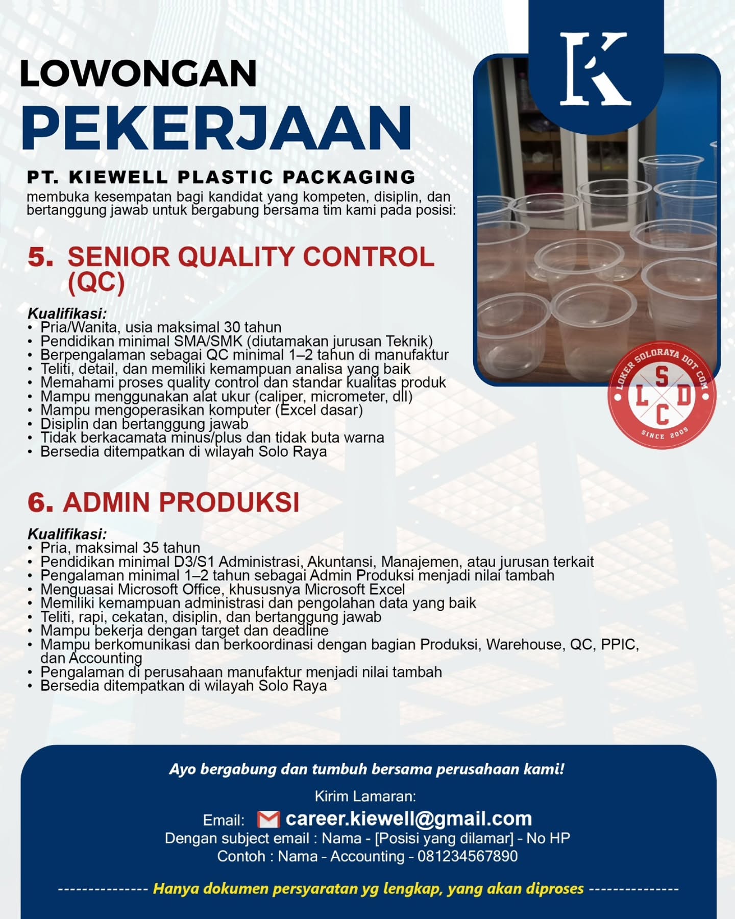 Poster Lowongan Kerja PT Kiewell Plastic Packaging Slide 3
