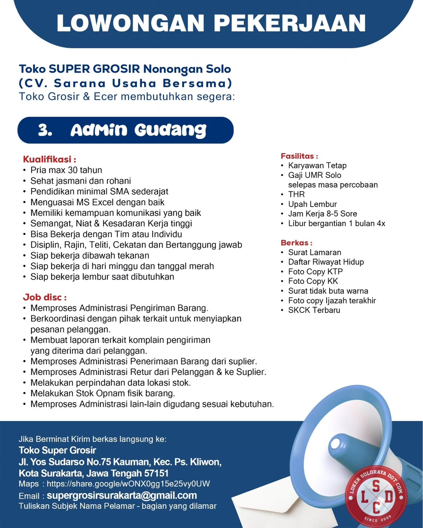 Poster Lowongan Kerja Toko Super Grosir Nonongan Solo (CV. Sarana Usaha Bersama) Slide 3
