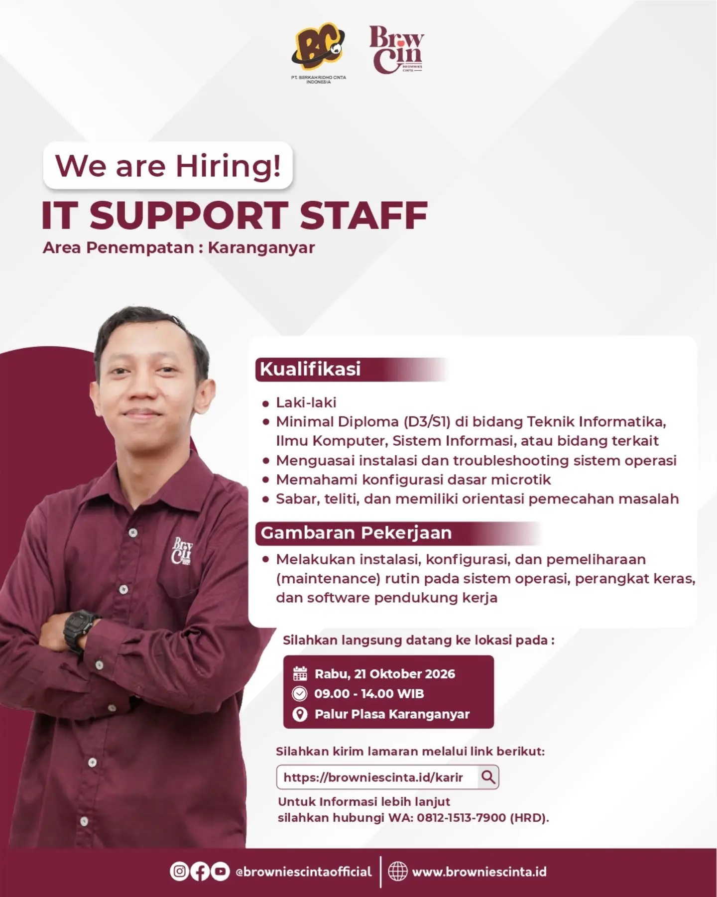Poster Lowongan Kerja PT. Berkah Ridho Cinta Indonesia (Brownies Cinta) Slide 3