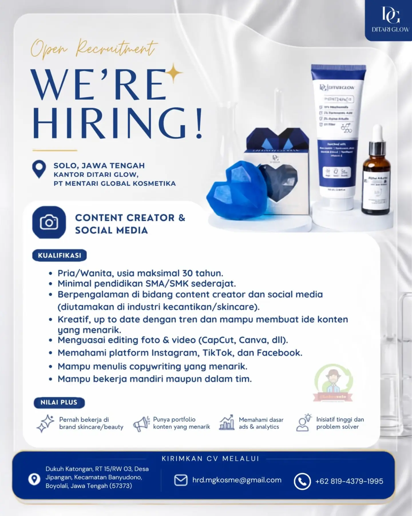 Poster Lowongan Kerja PT Mentari Global Kosmetika (Nutrisinar / Ditari Glow) Slide 3