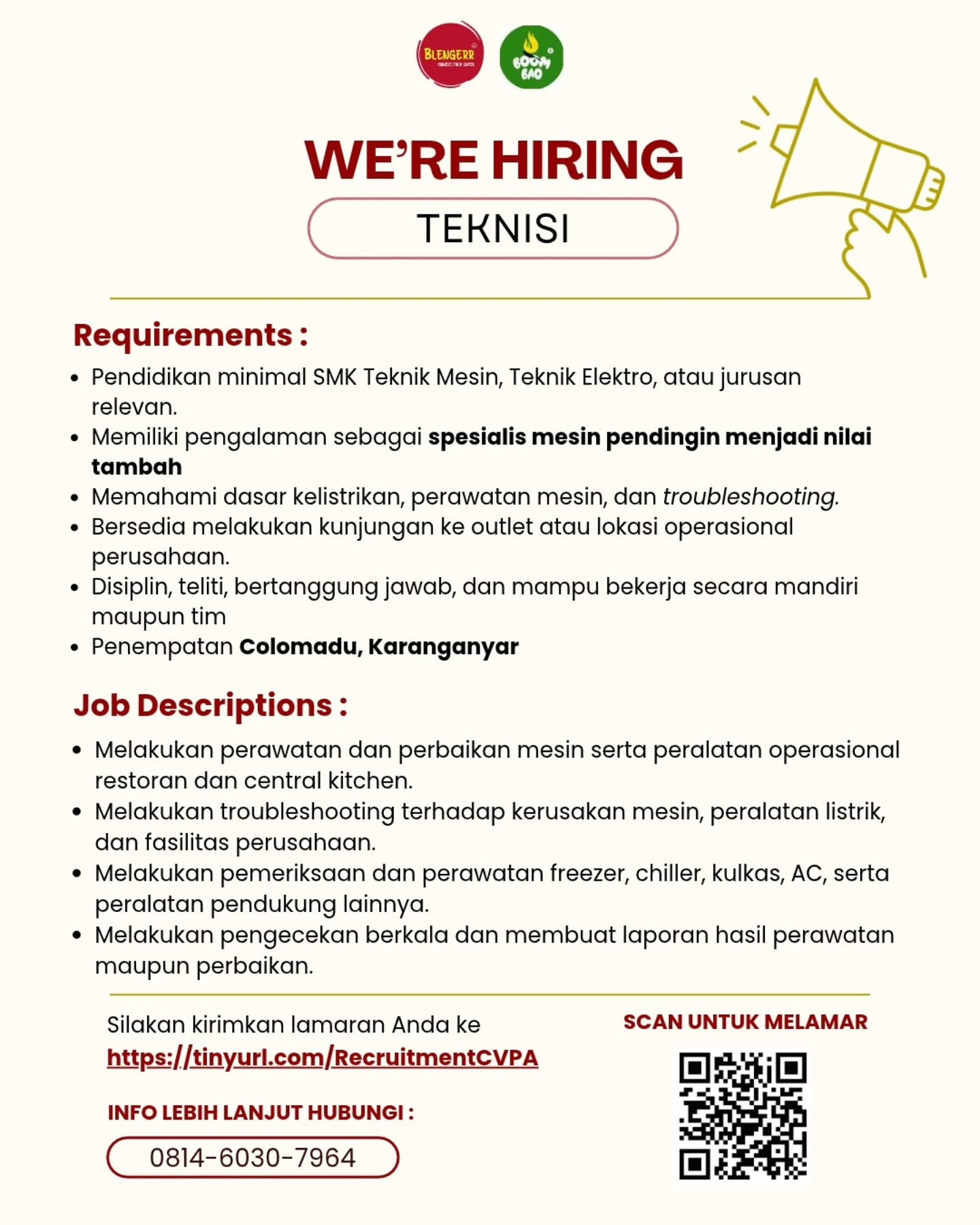 Poster Lowongan Kerja Blengerr & Boom Bao (CV Prima Abadi / RecruitmentCVPA) Slide 3