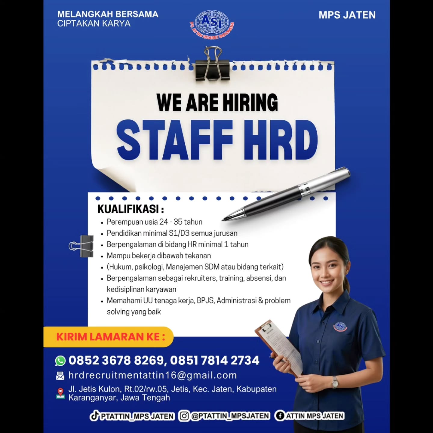 Poster Lowongan Kerja PT Attin Sigaret Indonesia (MPS Jaten) Slide 3