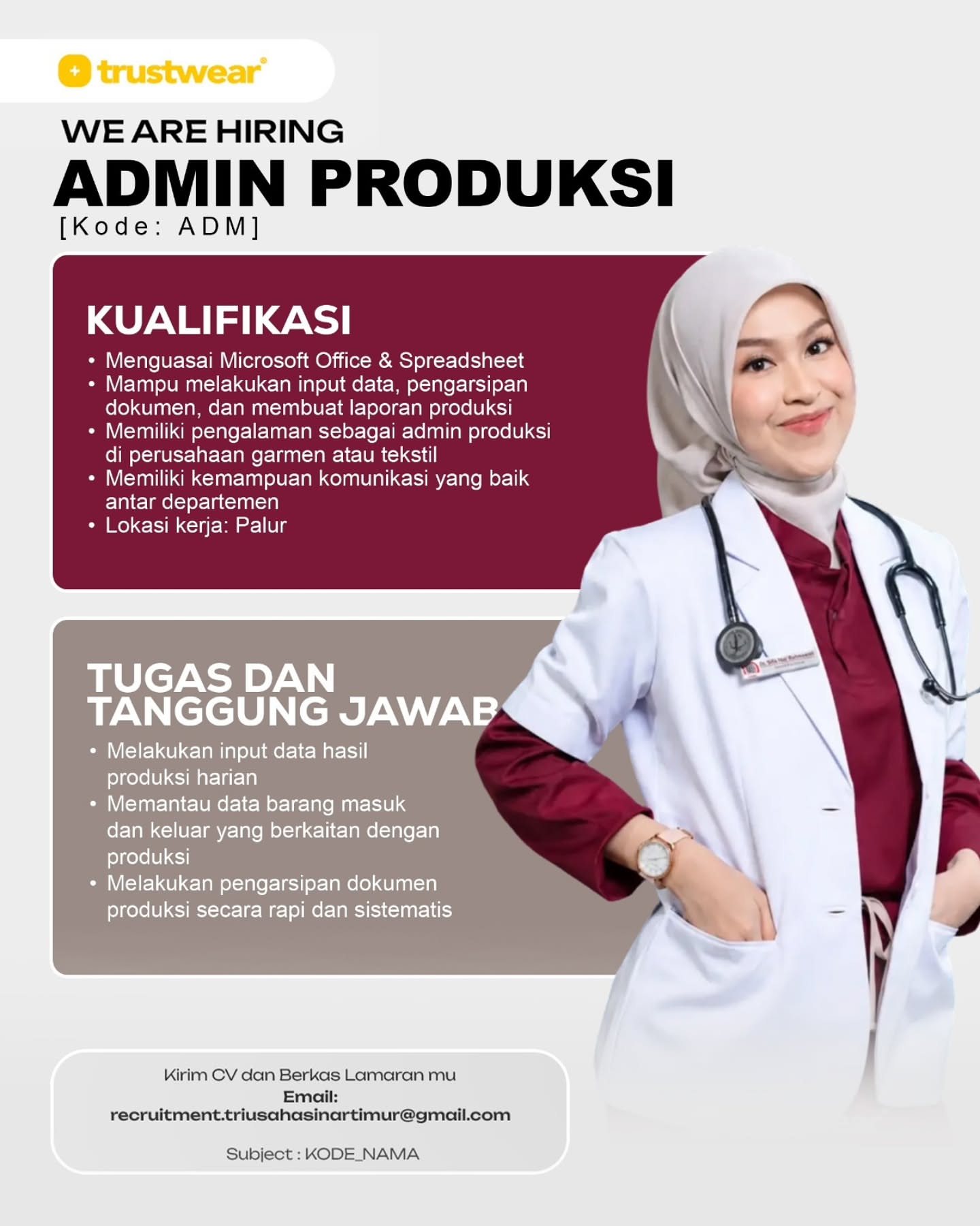 Poster Lowongan Kerja PT Tri Usaha Sinar Timur (Trustwear) Slide 3