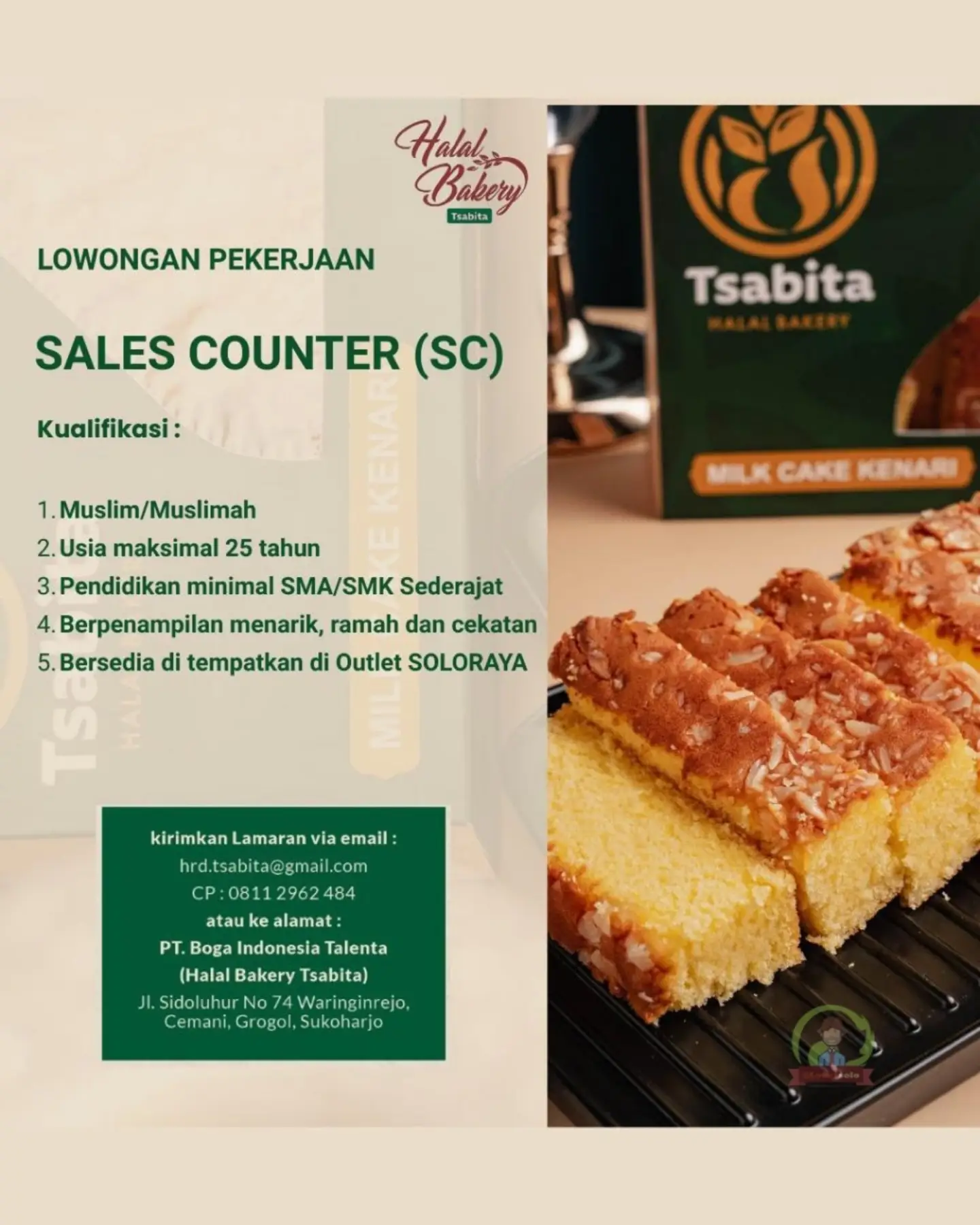 Poster Lowongan Kerja Halal Bakery Tsabita (PT. Boga Indonesia Talenta) Slide 3