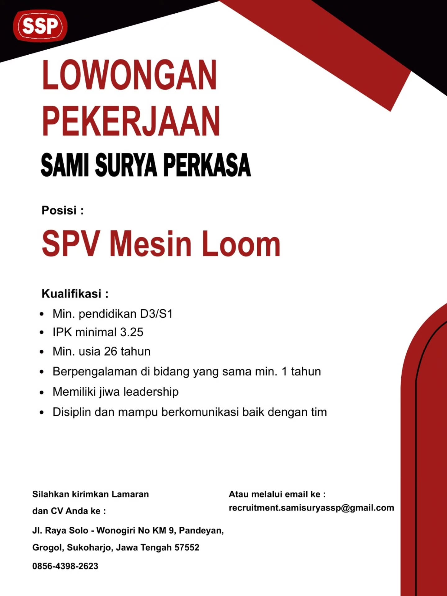 Poster Lowongan Kerja Sami Surya Perkasa Slide 3