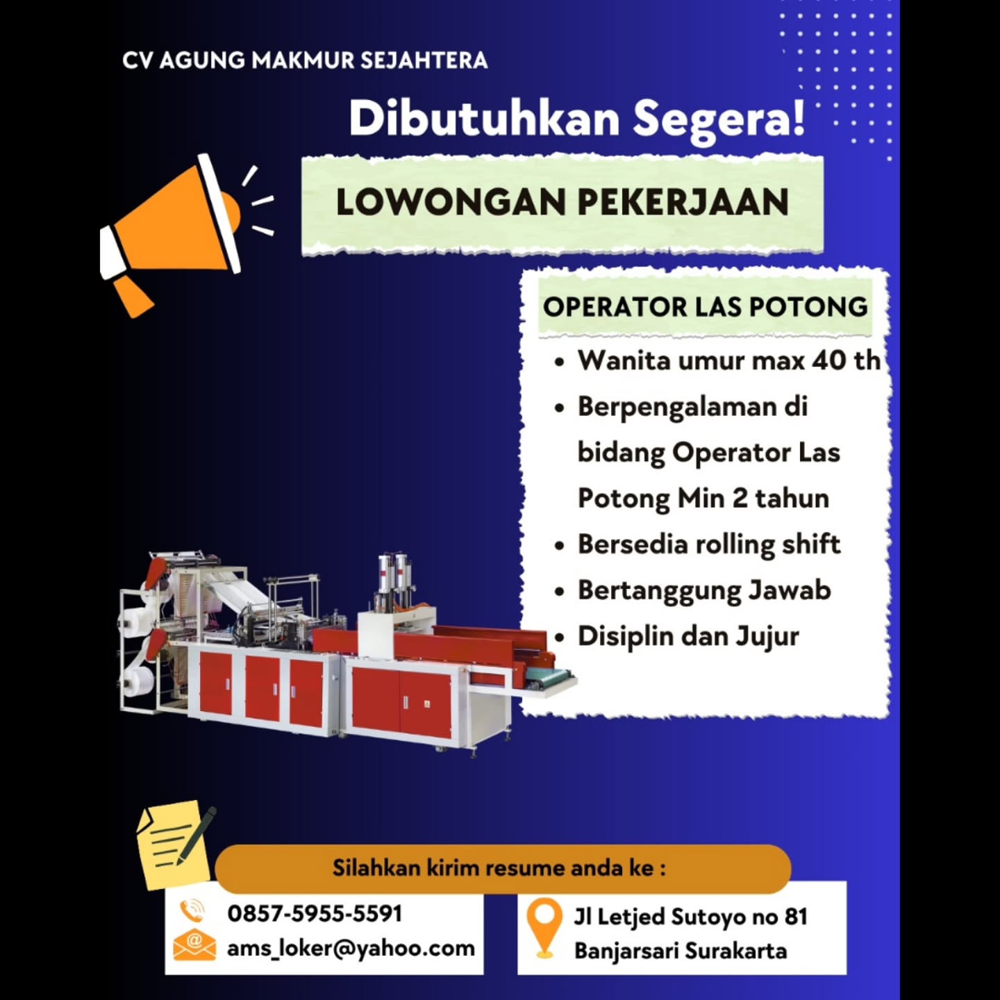 Poster Lowongan Kerja CV Agung Makmur Sejahtera Slide 3