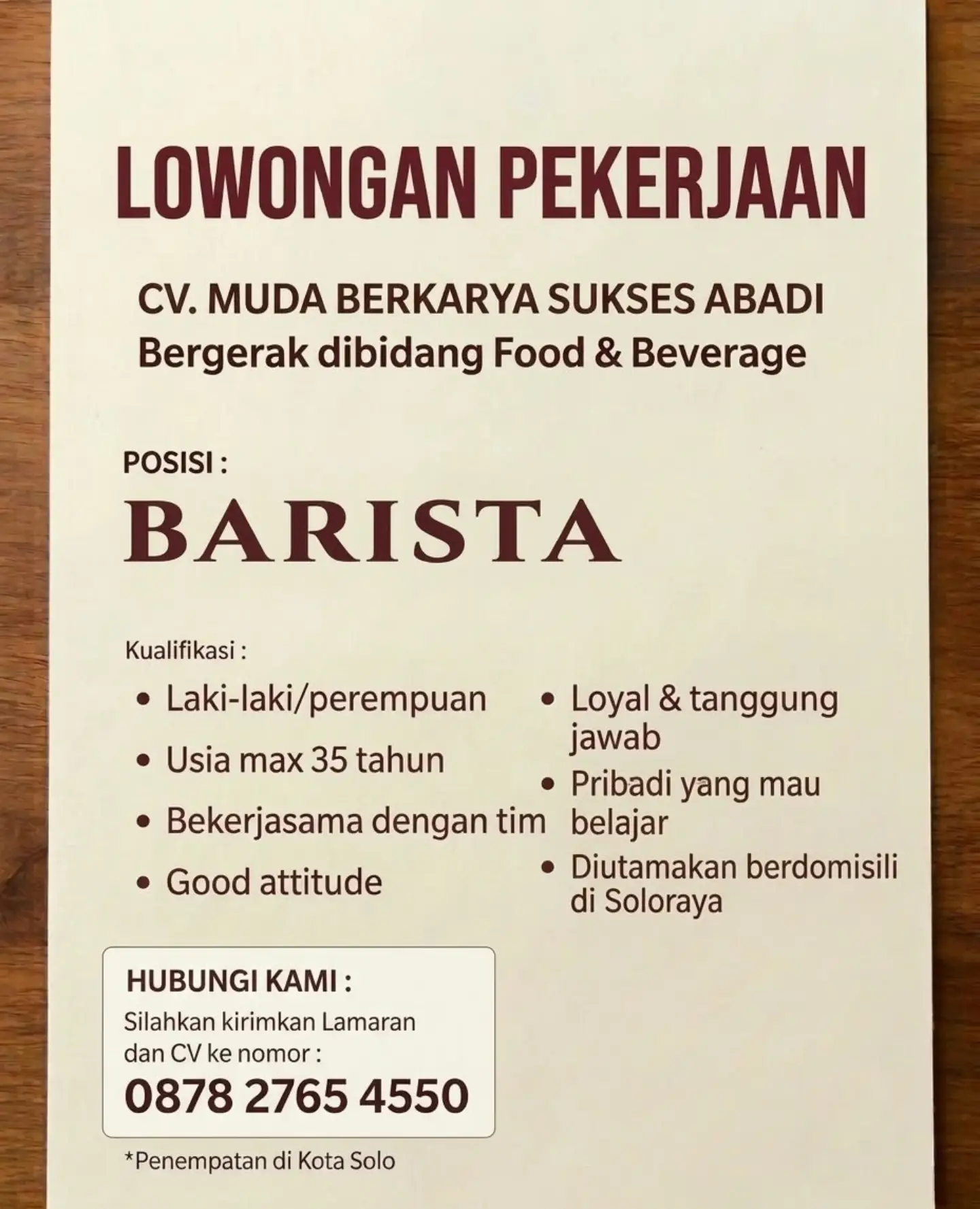 Poster Lowongan Kerja CV. Muda Berkarya Sukses Abadi Slide 3
