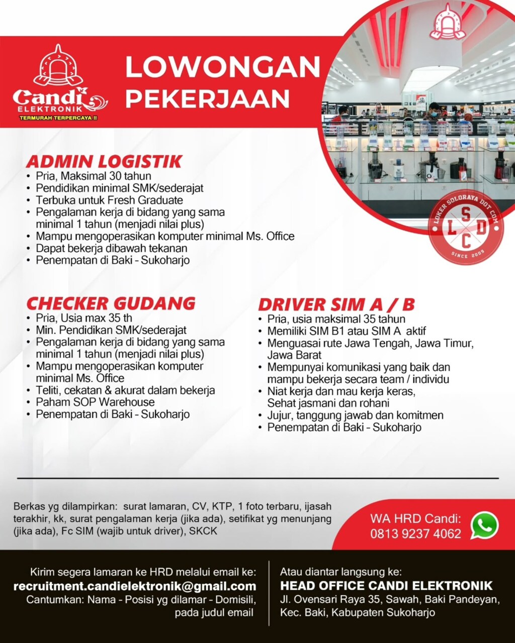 Poster Lowongan Kerja CANDI ELEKTRONIK Slide 3
