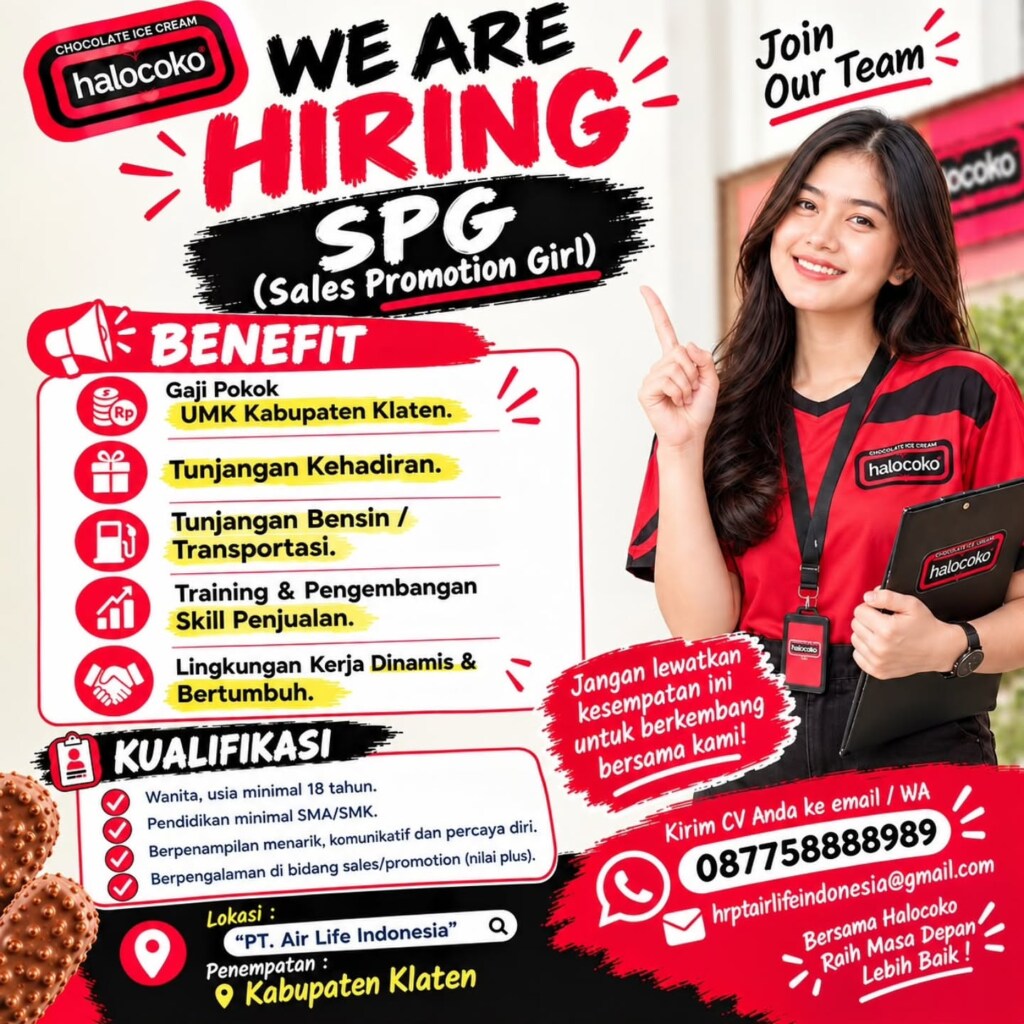 Poster Lowongan Kerja PT Air Life Indonesia - Halocoko Ice Cream Slide 4