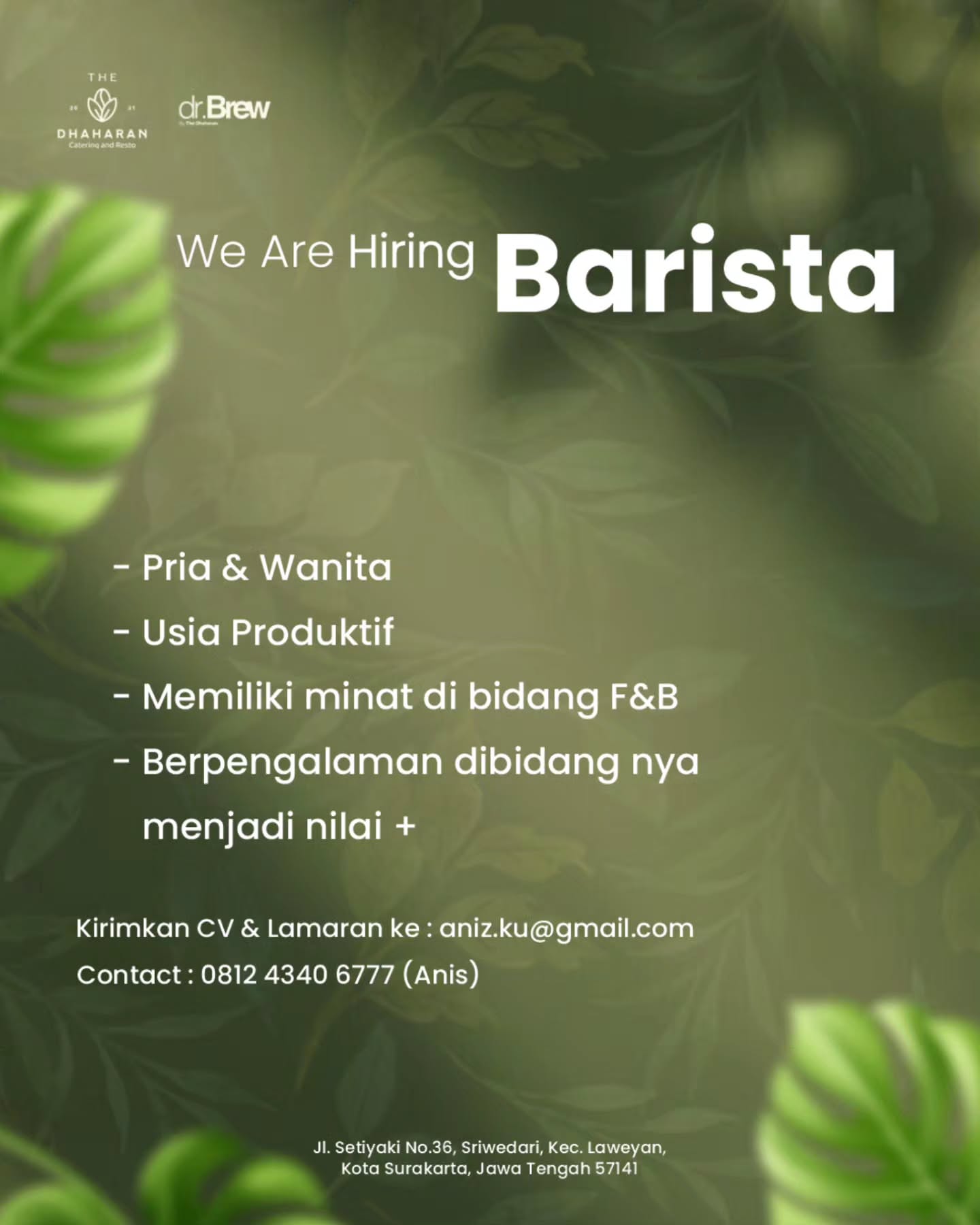 Poster Lowongan Kerja The Dhaharan Catering and Resto (dr. Brew) Slide 4