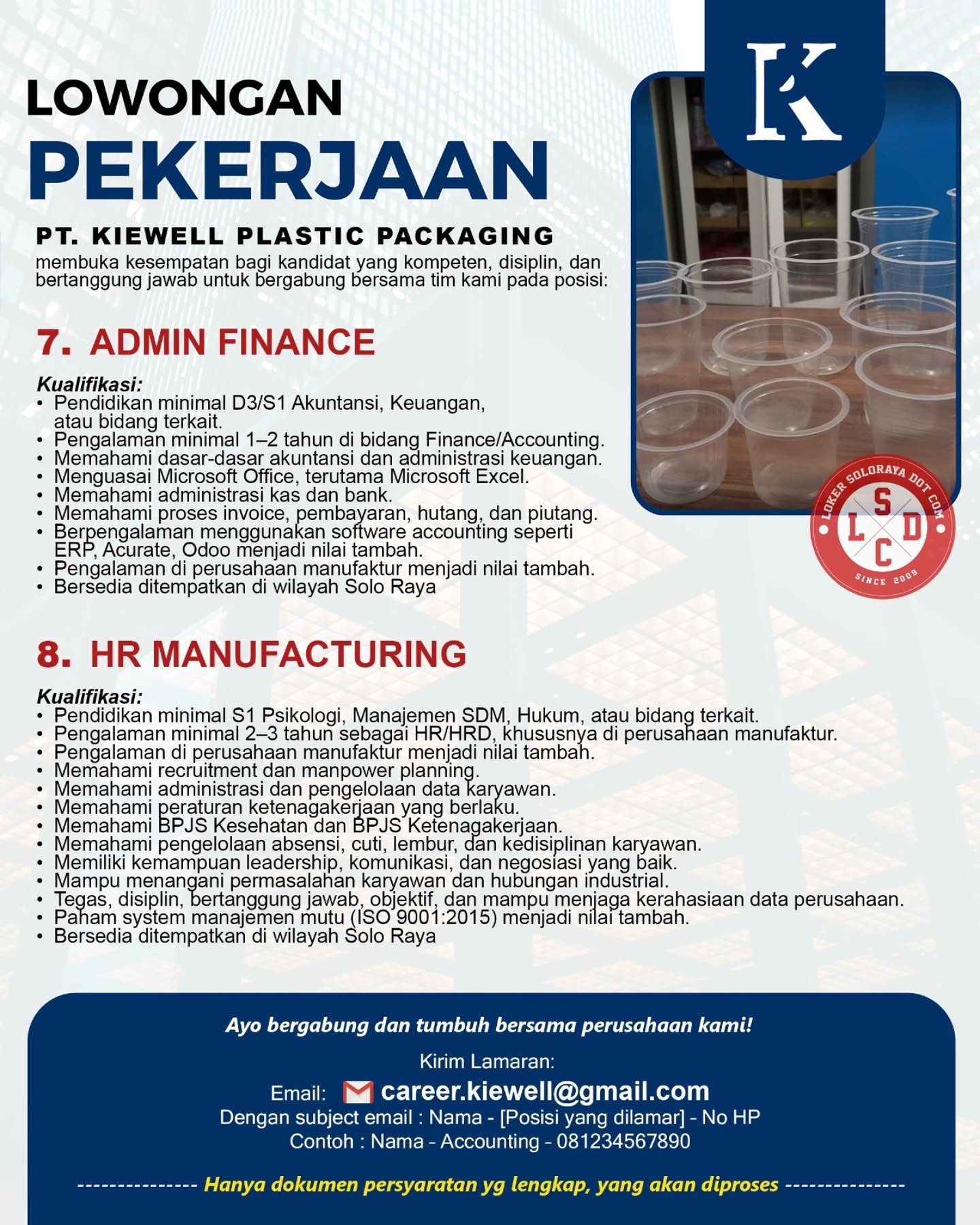 Poster Lowongan Kerja PT Kiewell Plastic Packaging Slide 4