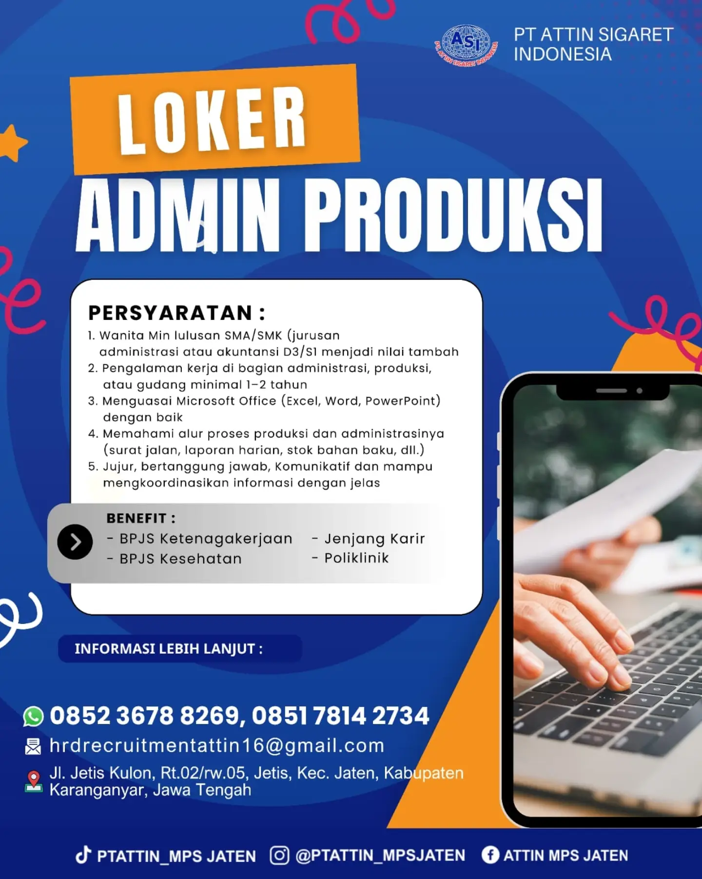 Poster Lowongan Kerja PT Attin Sigaret Indonesia (MPS Jaten) Slide 4