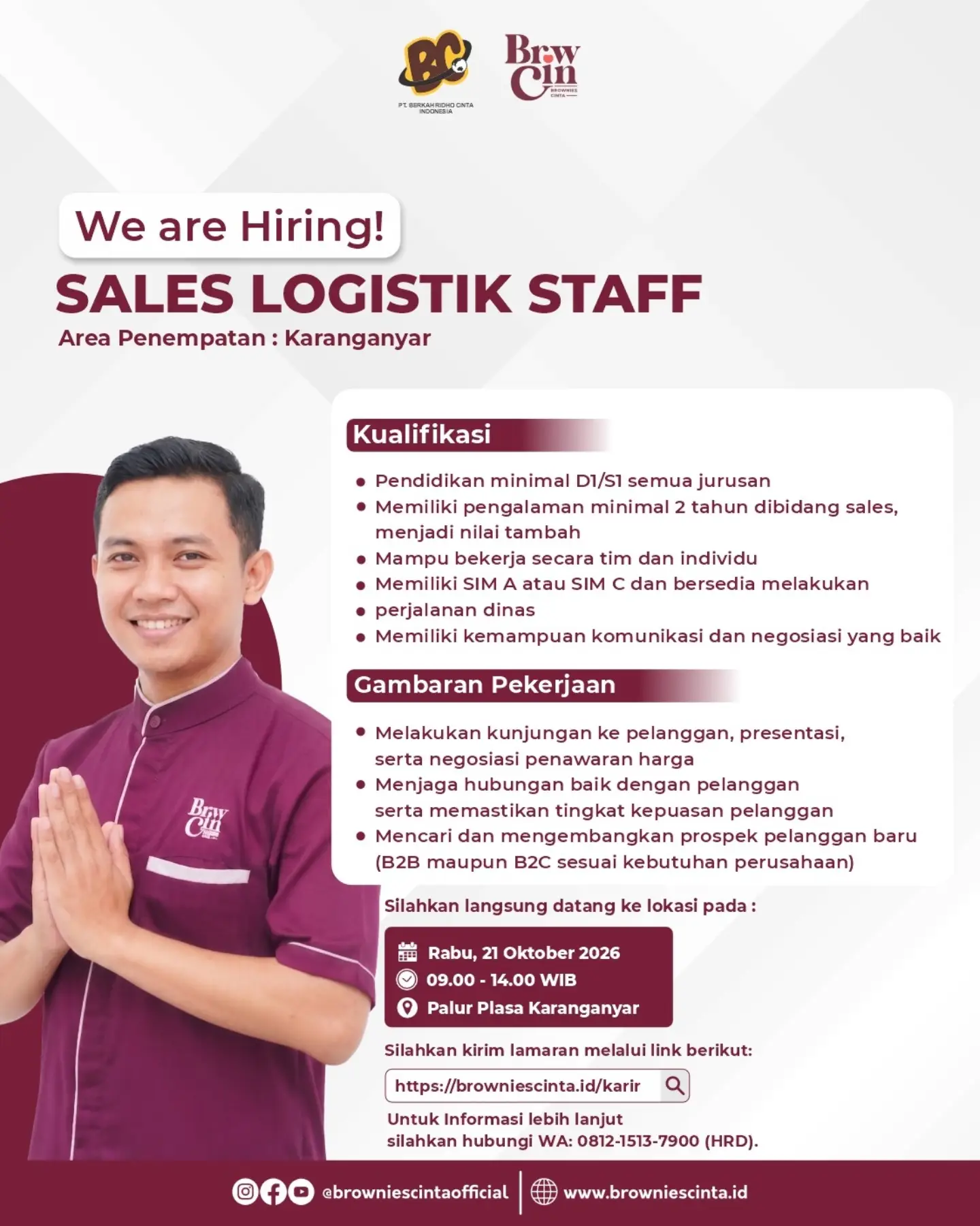 Poster Lowongan Kerja PT. Berkah Ridho Cinta Indonesia (Brownies Cinta) Slide 4