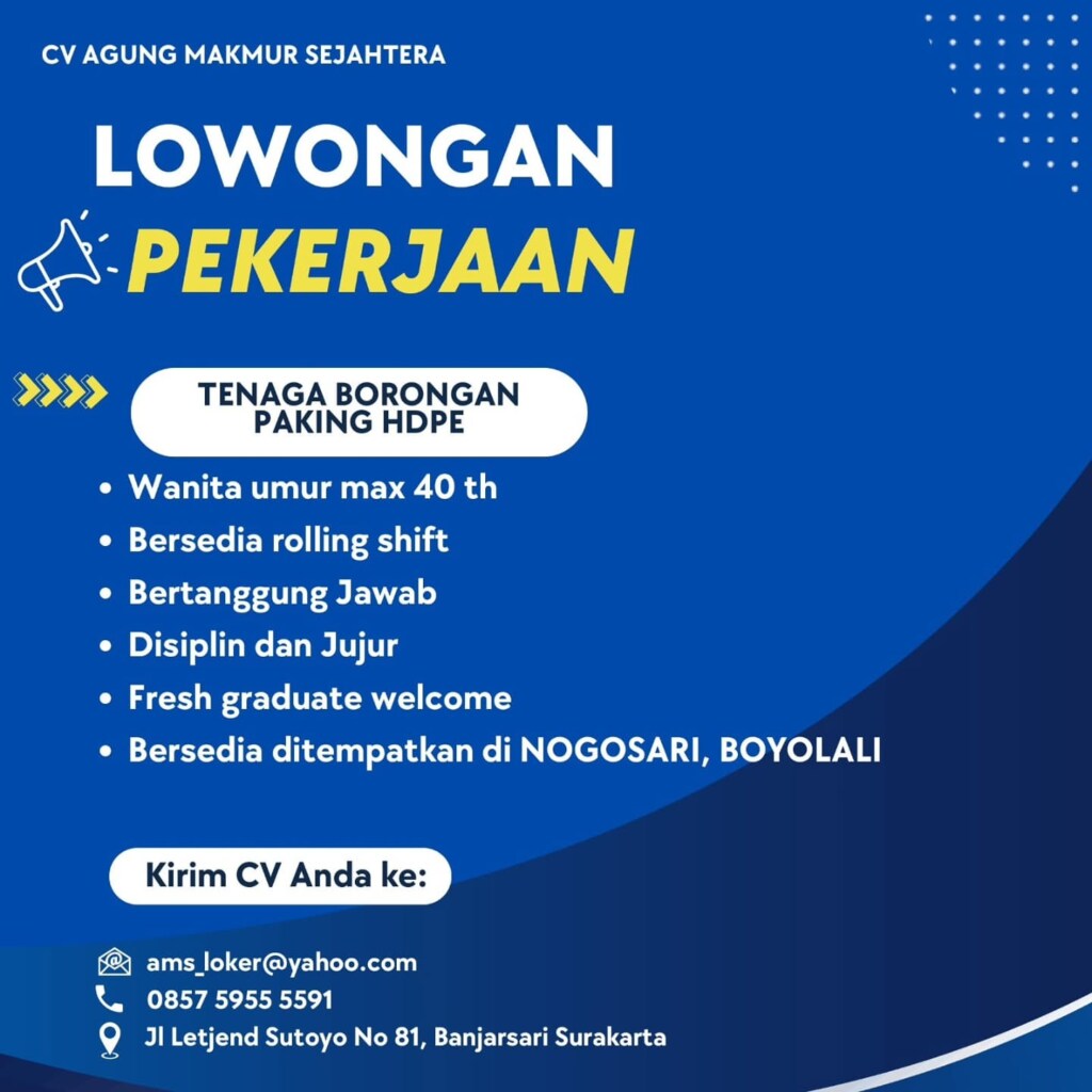 Poster Lowongan Kerja CV AGUNG MAKMUR SEJAHTERA Slide 4
