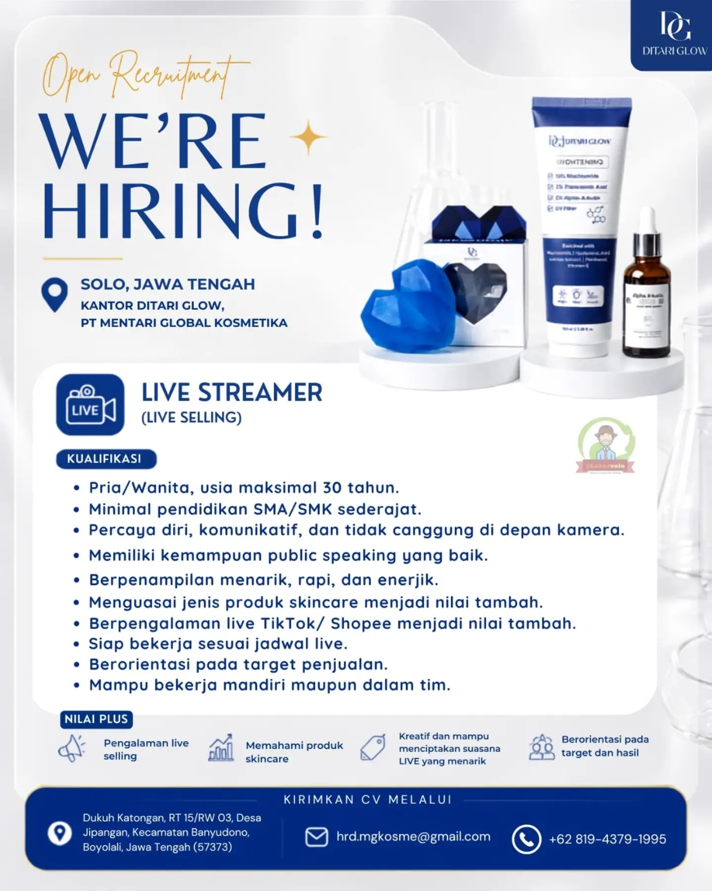 Poster Lowongan Kerja PT Mentari Global Kosmetika (Nutrisinar / Ditari Glow) Slide 4