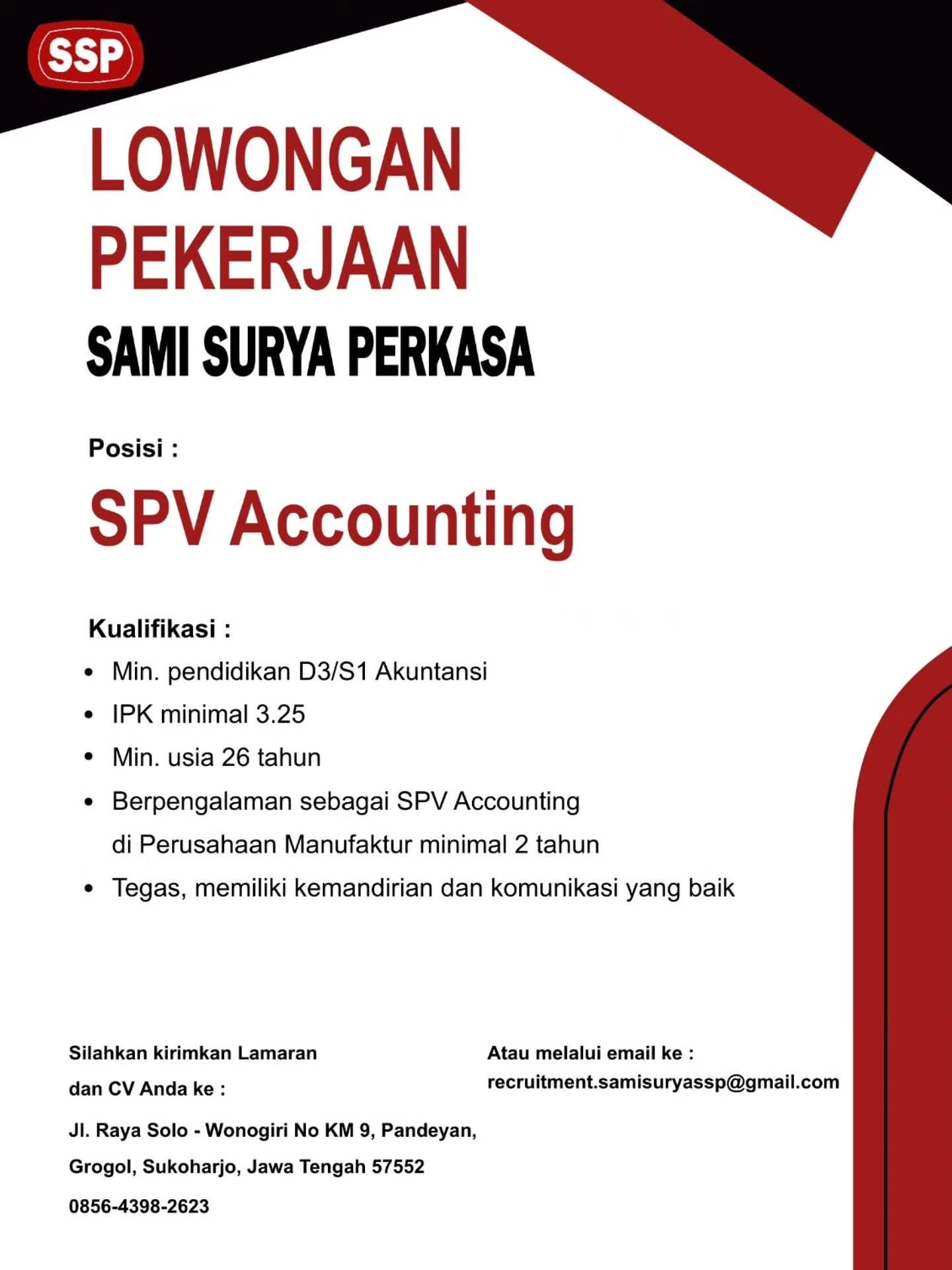 Poster Lowongan Kerja PT Sami Surya Perkasa Slide 4