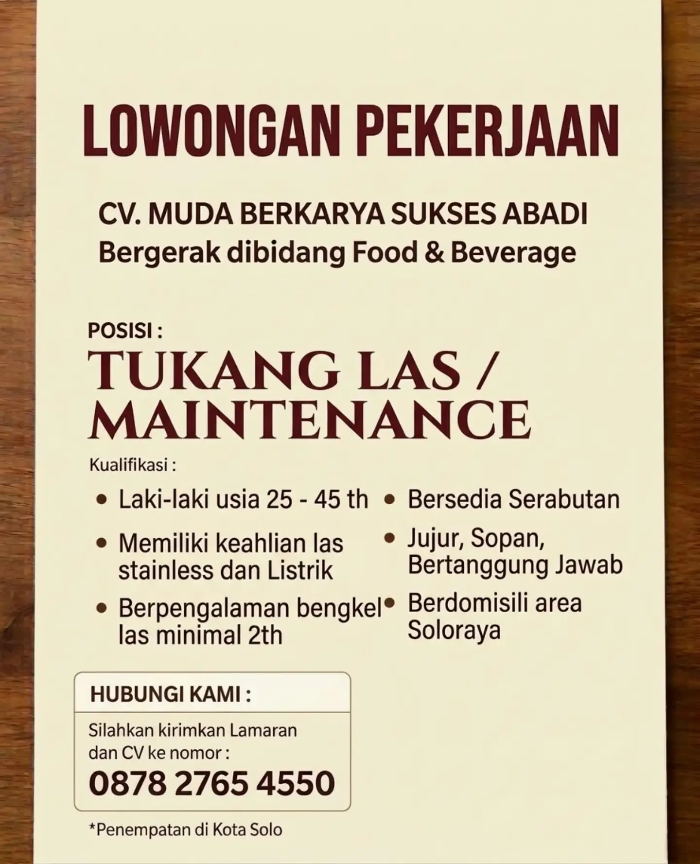 Poster Lowongan Kerja CV. Muda Berkarya Sukses Abadi Slide 4