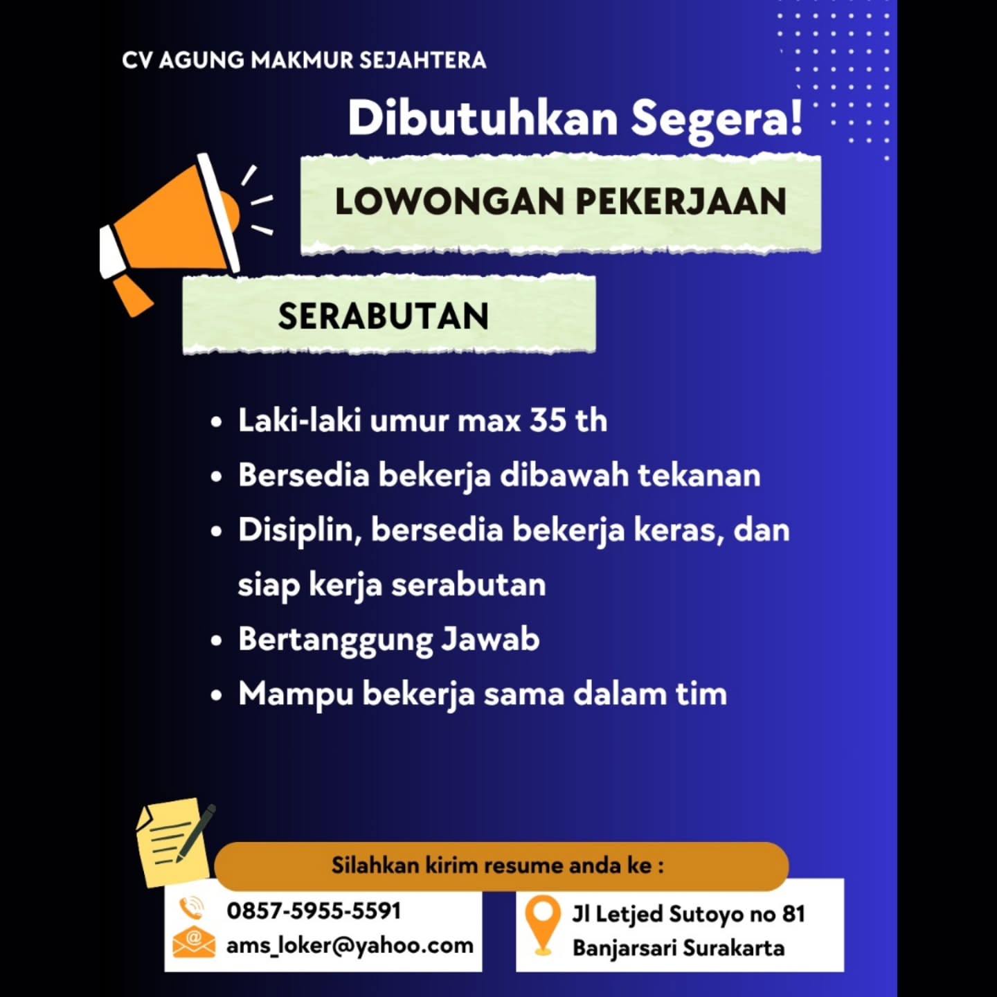 Poster Lowongan Kerja CV Agung Makmur Sejahtera Slide 4