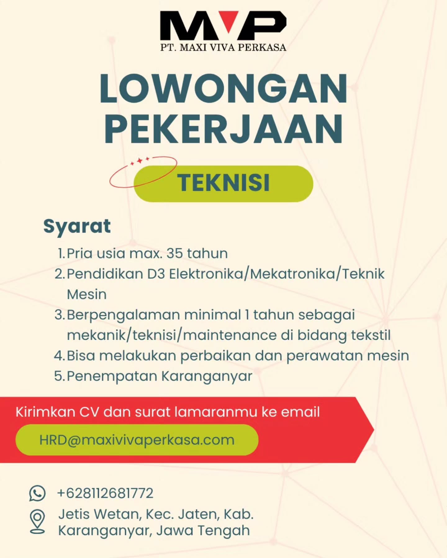 Poster Lowongan Kerja PT Maxi Viva Perkasa Slide 4