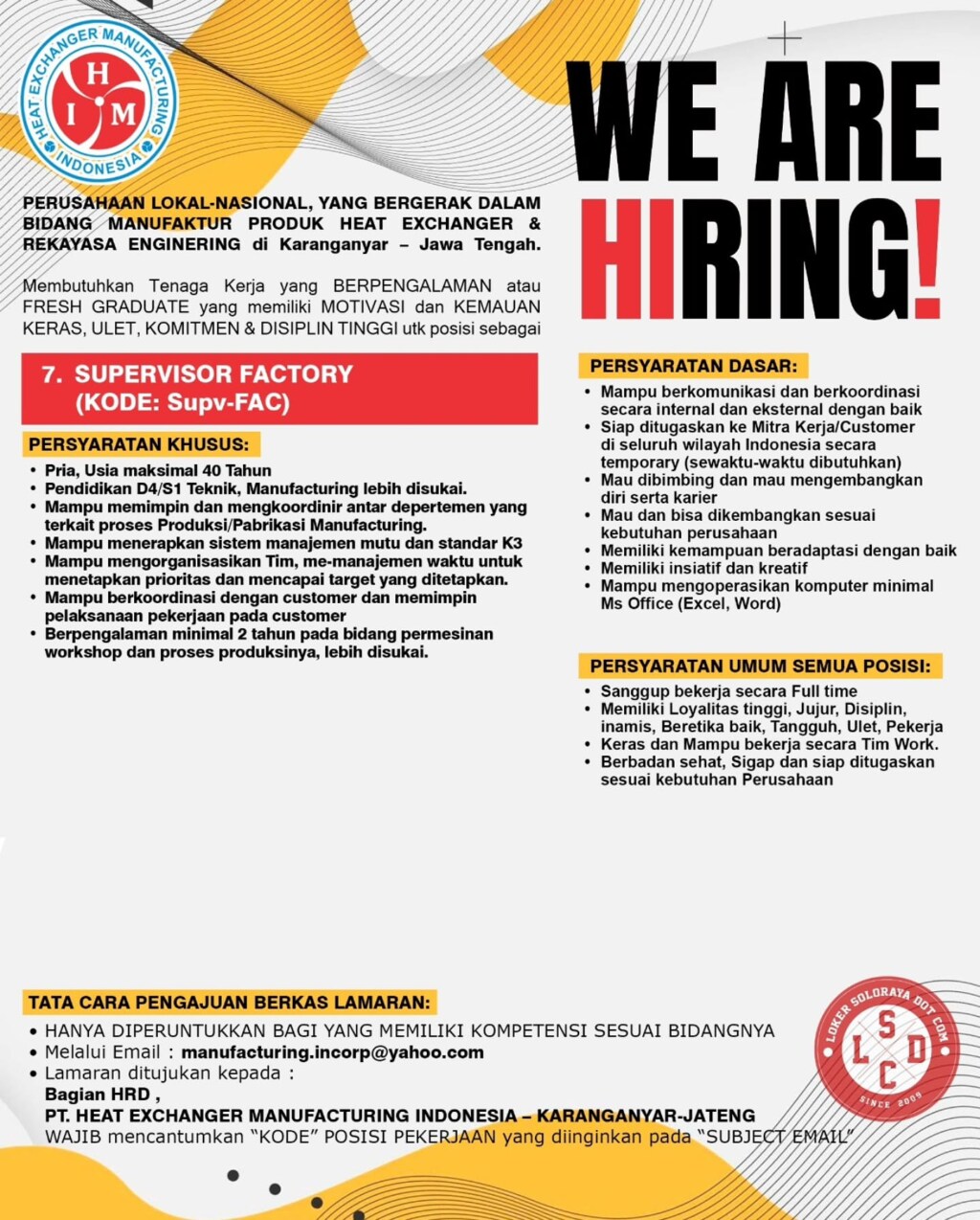 Poster Lowongan Kerja PT HEAT EXCHANGER MANUFACTURING INDONESIA Slide 4