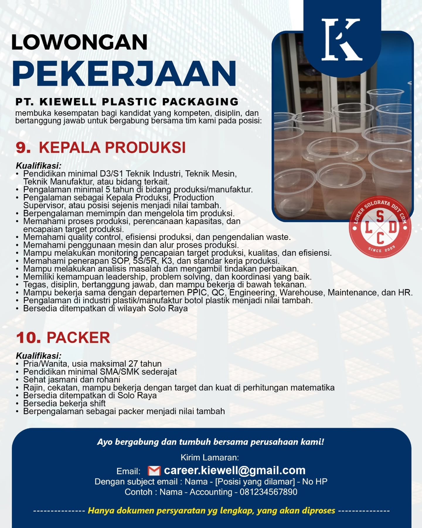 Poster Lowongan Kerja PT Kiewell Plastic Packaging Slide 5