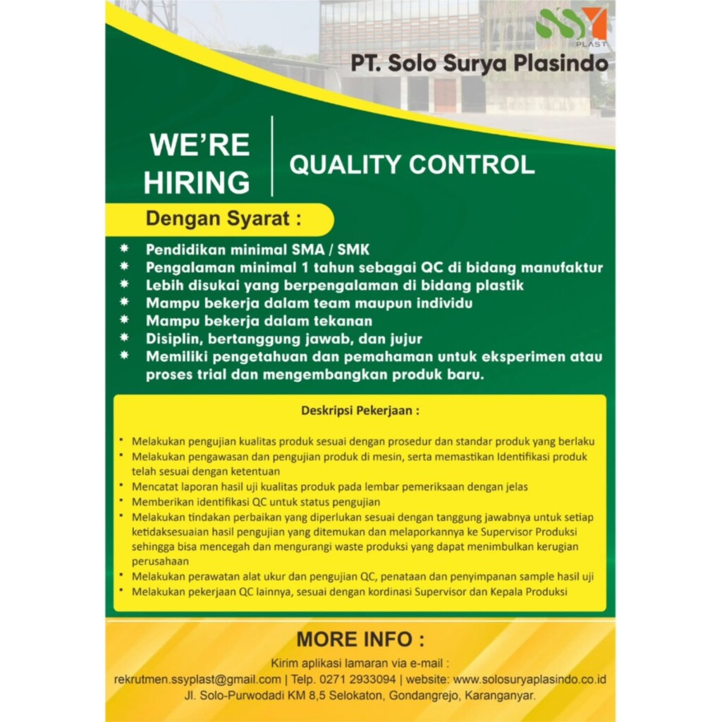 Poster Lowongan Kerja PT. Solo Surya Plasindo Slide 5